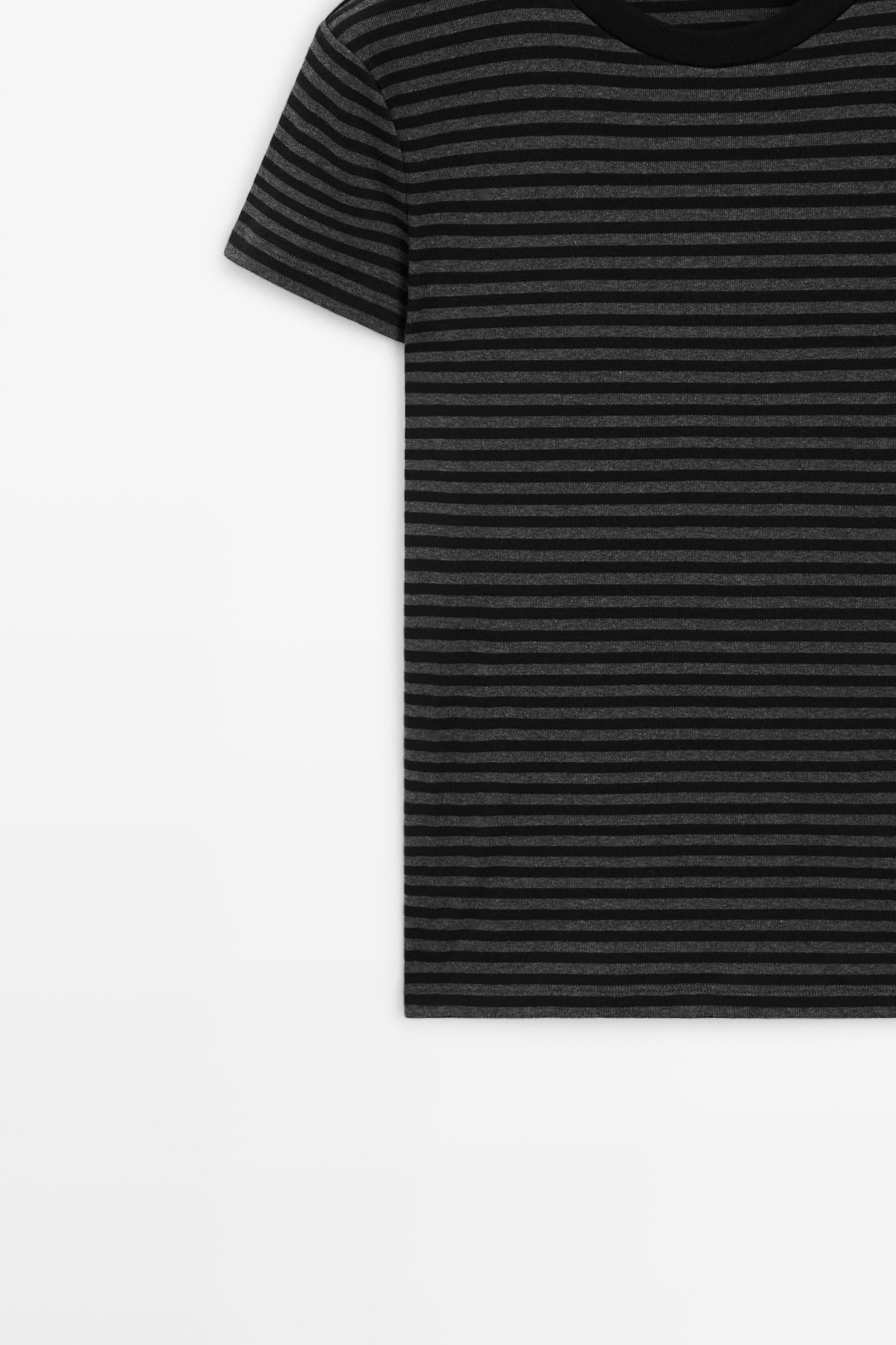Ribbed striped short sleeve T-shirt — BLACK