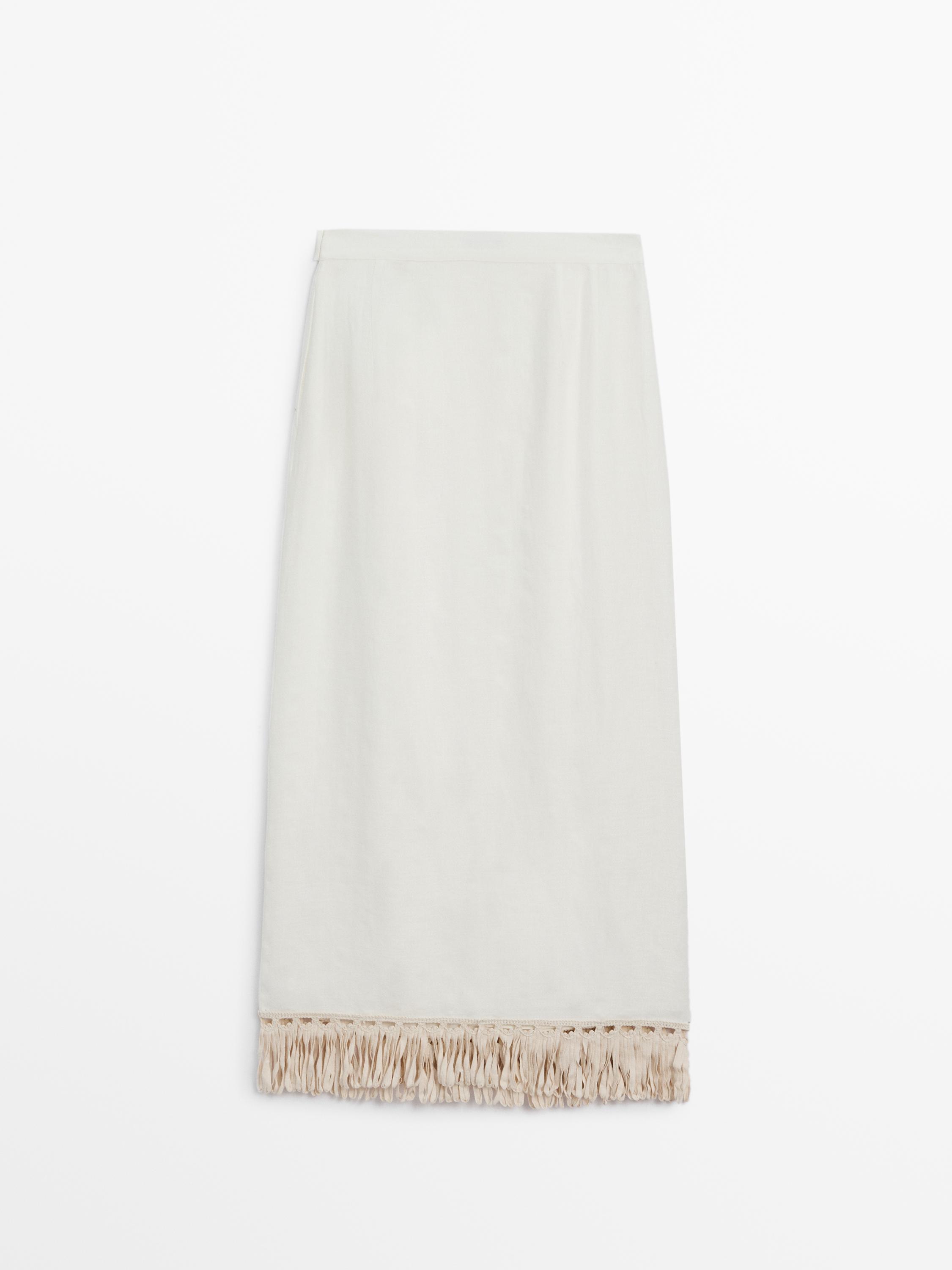 Linen pareo skirt with fringe detail