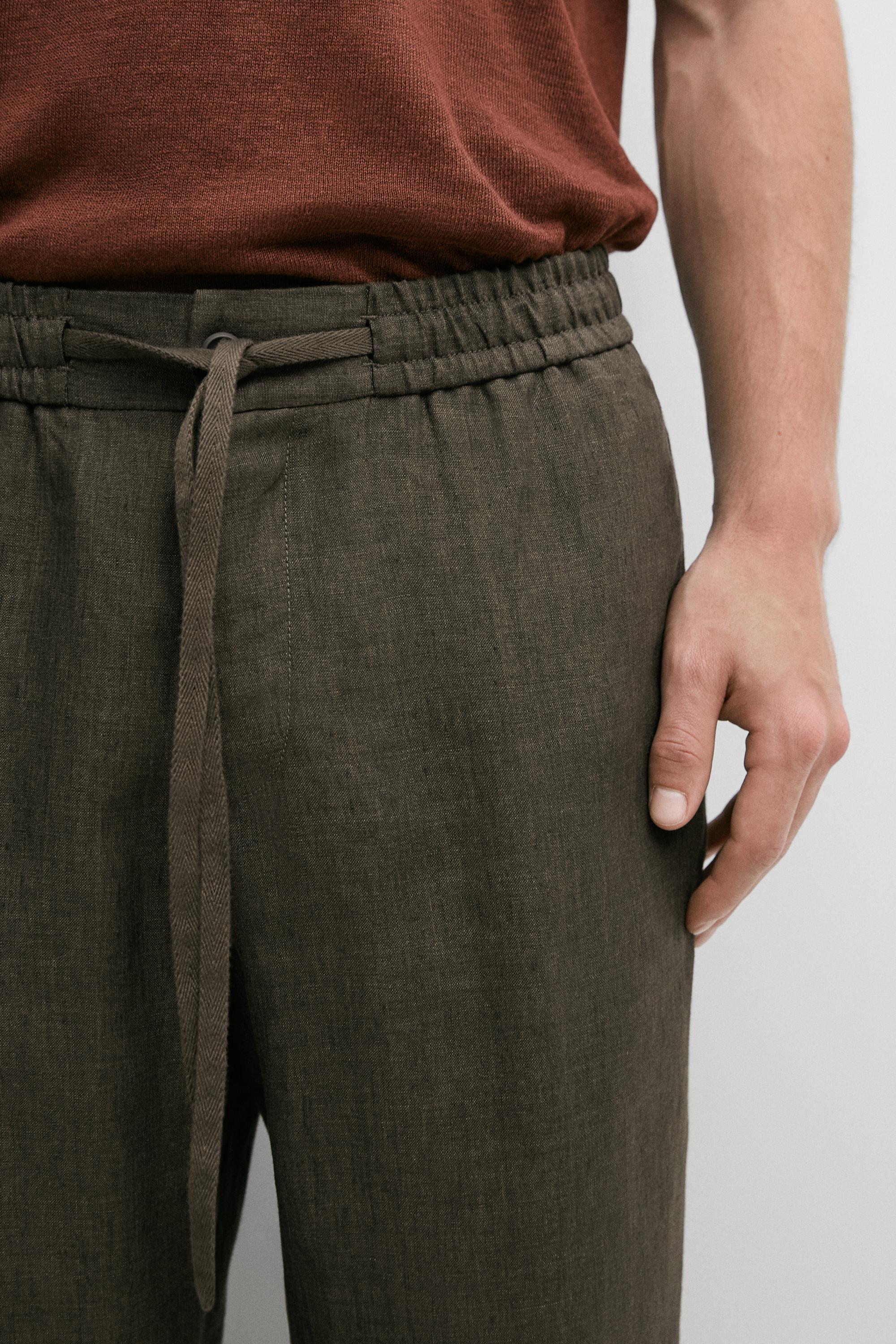 100% linen jogger fit trousers — GREEN MARL