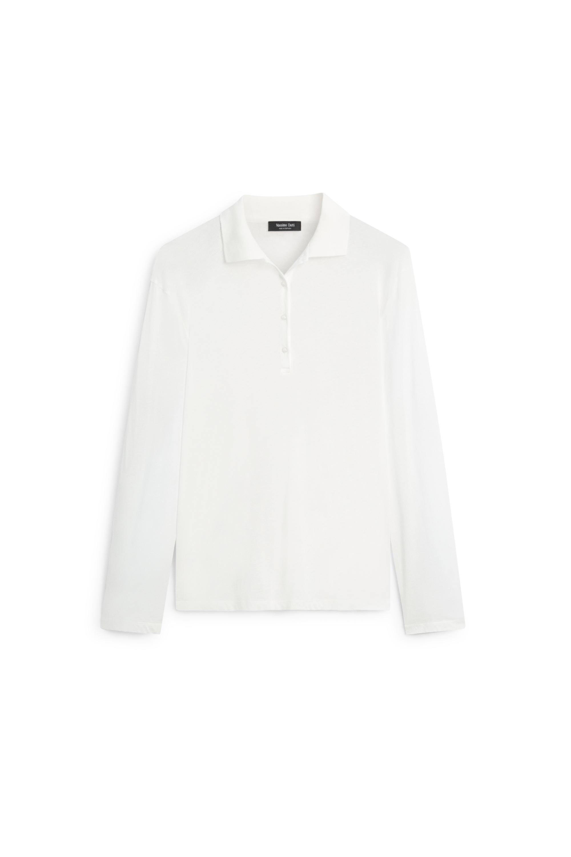 100% cotton long sleeve polo shirt — Off white