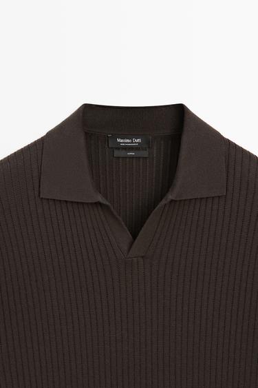 100% cotton ribbed knit polo sweater — BROWN MARL 9