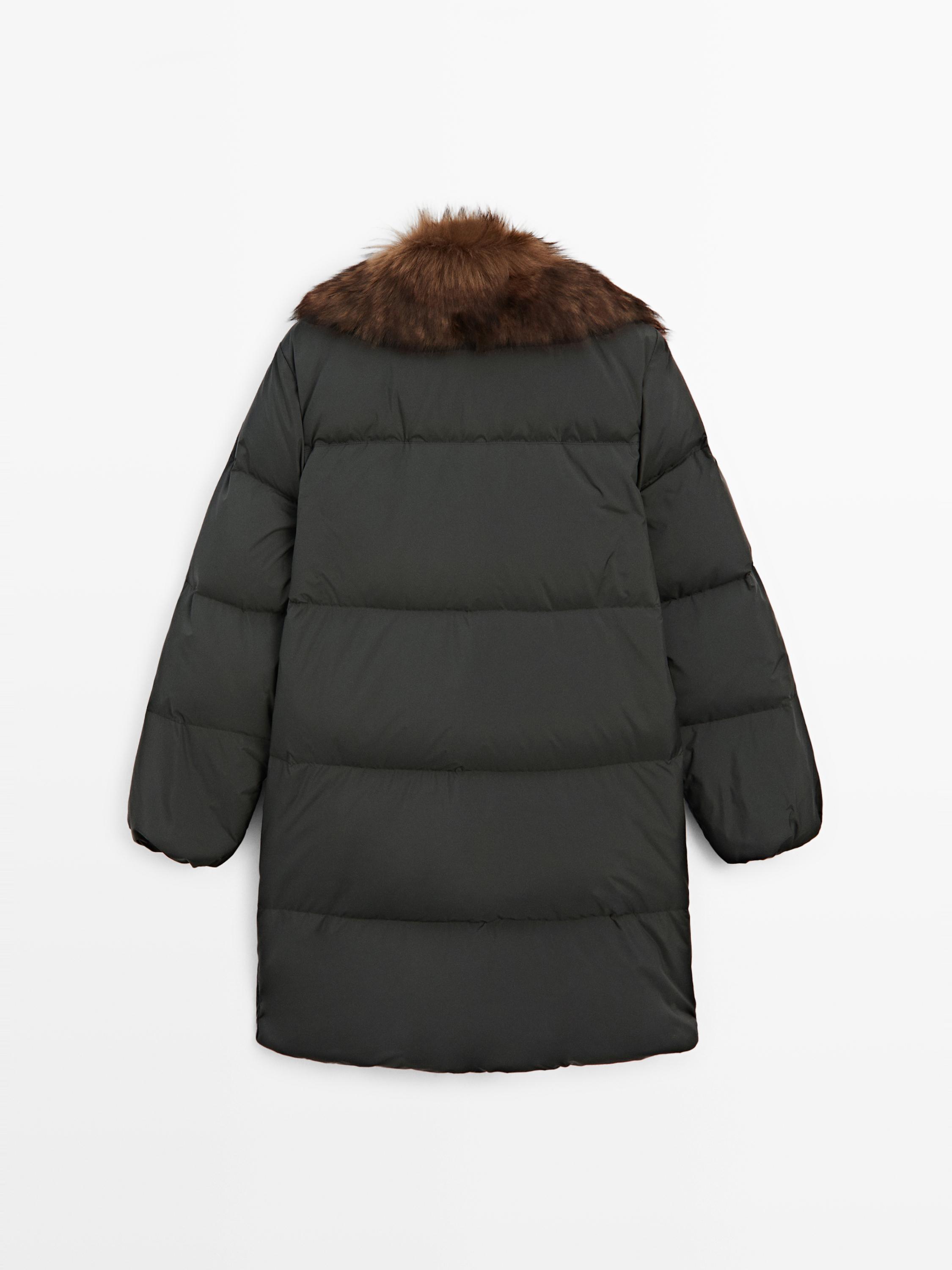 Long water-repellent down jacket with collar detail