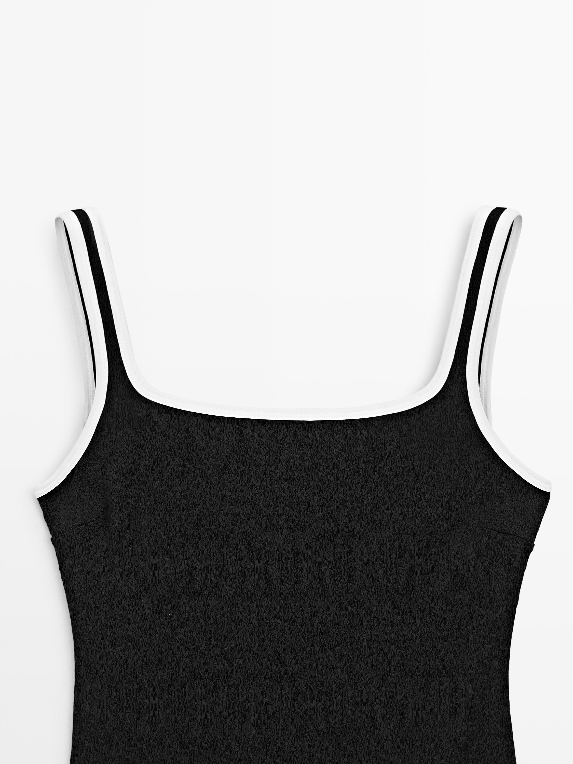 Contrast texture swimsuit — BLACK