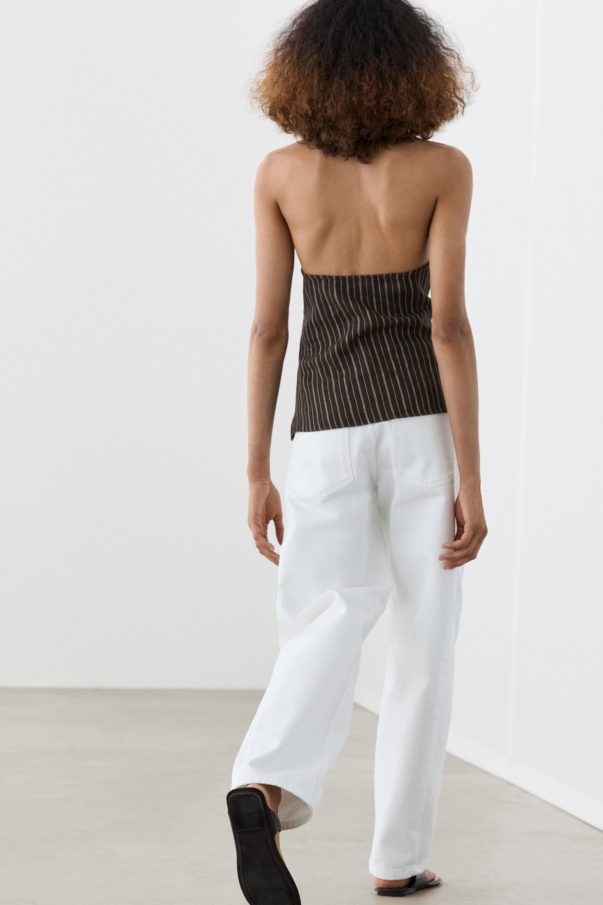 Halter top with stripe detail — BLACK