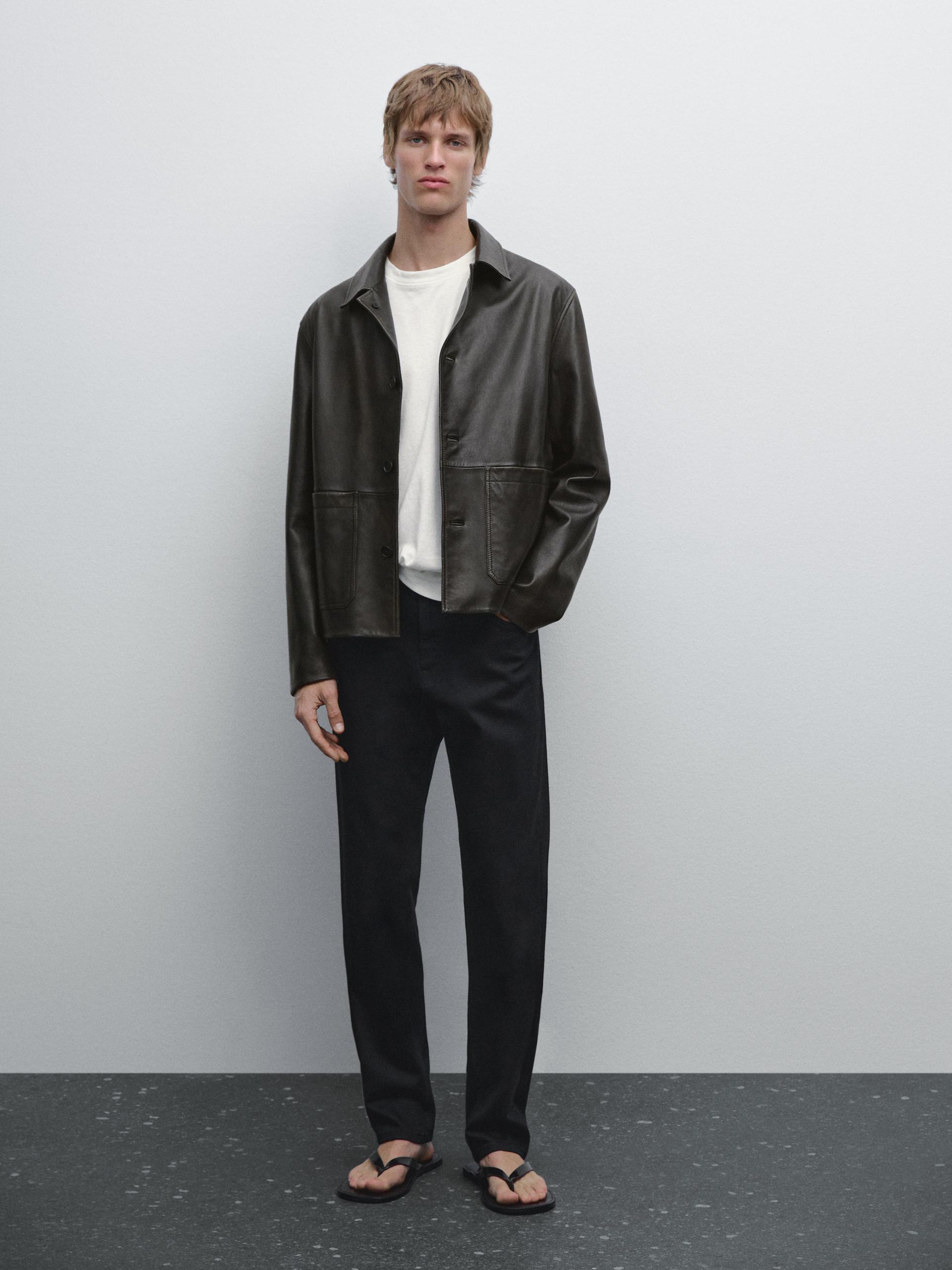 Veste En Cuir Nappa Effet Usé - Marron - S - Massimo Dutti - Homme