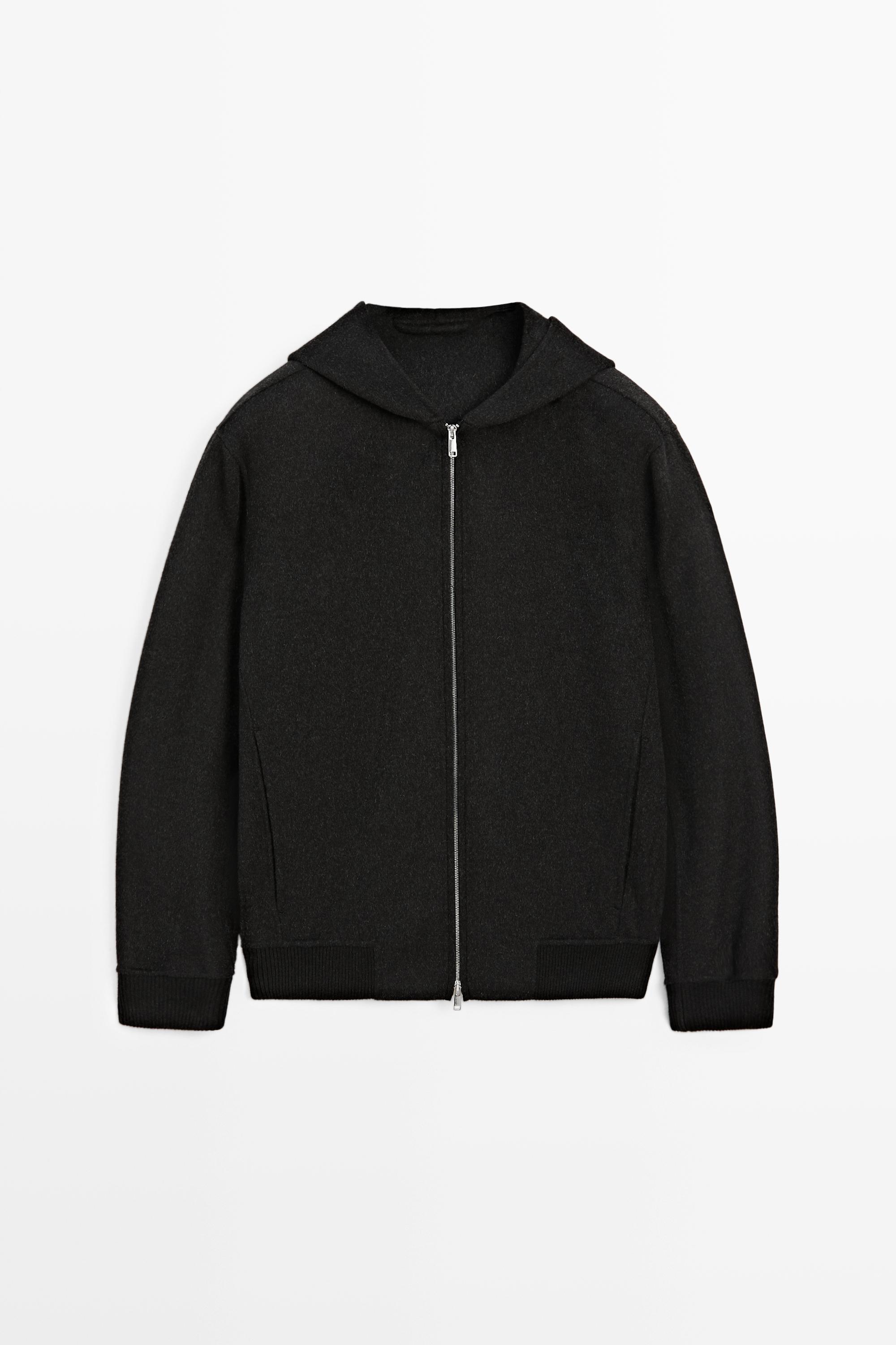 Massimo Dutti Kapüşonlu yün karışımlı çift kumaş ceket görsel 3