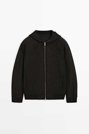 Wool blend double-knit hooded jacket — CHARCOAL 2