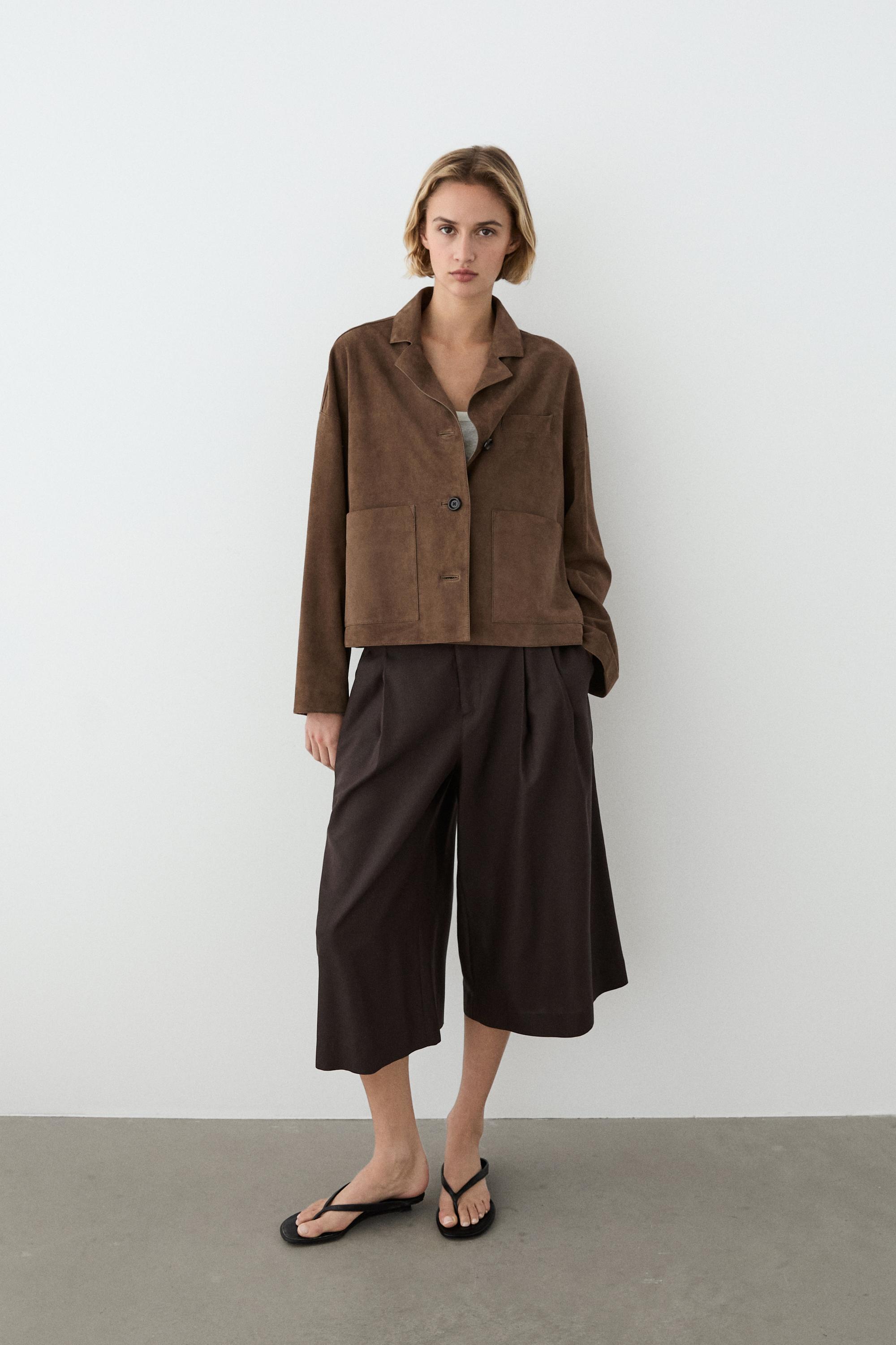 Flowing suede leather jacket — MOLE BROWN