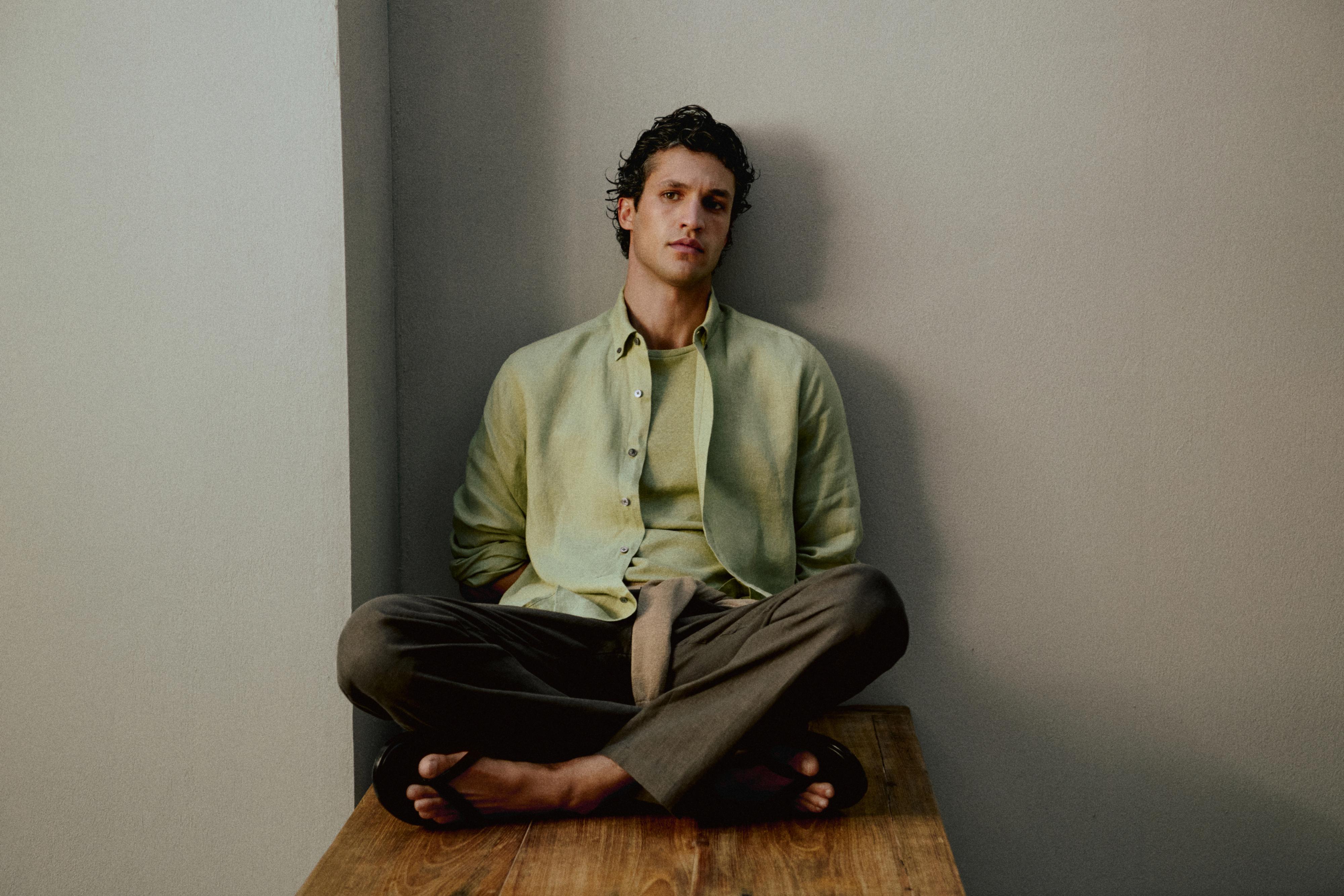 100% linen regular fit shirt — Green billiard