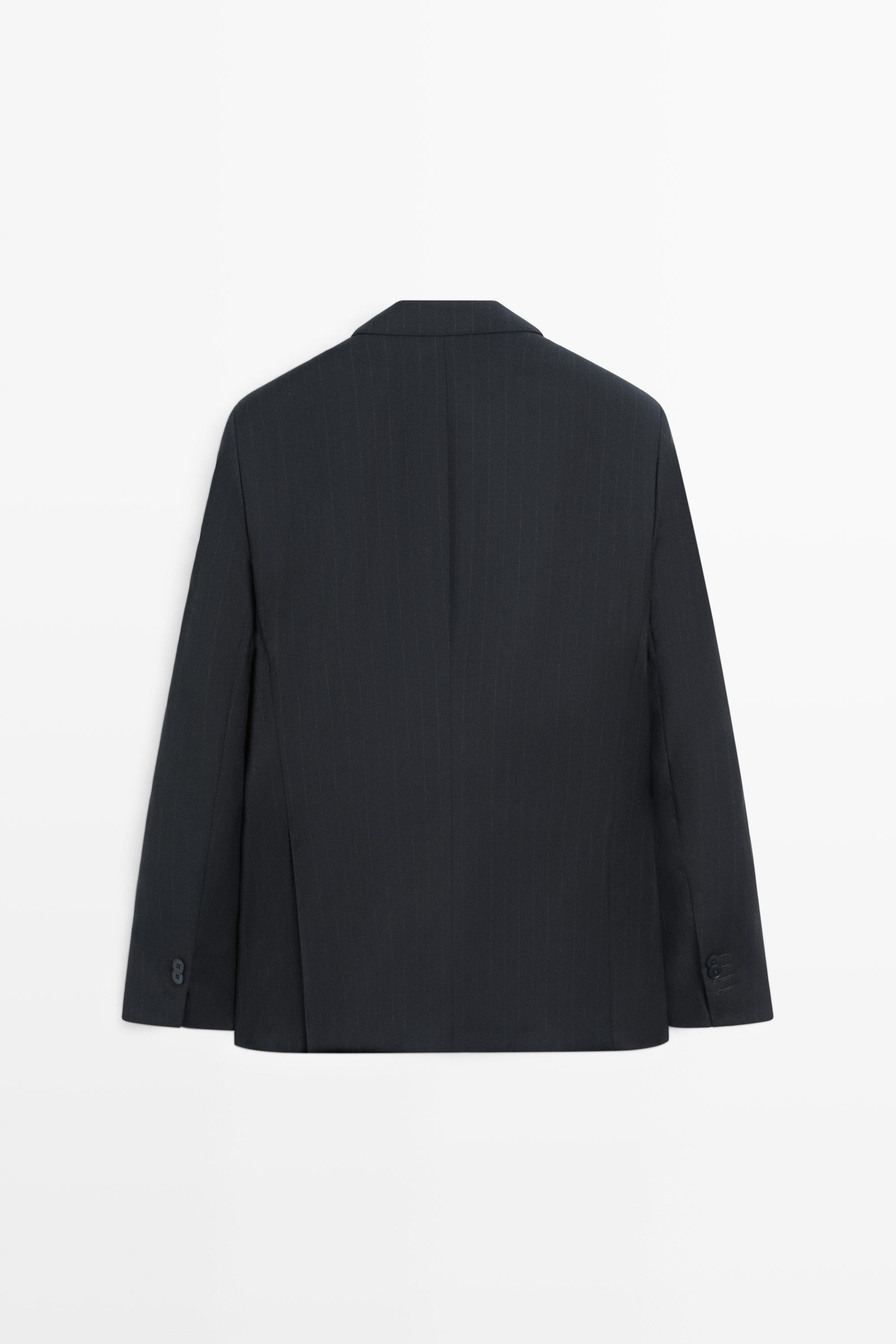 Striped 100% cool wool suit blazer — NAVY BLUE