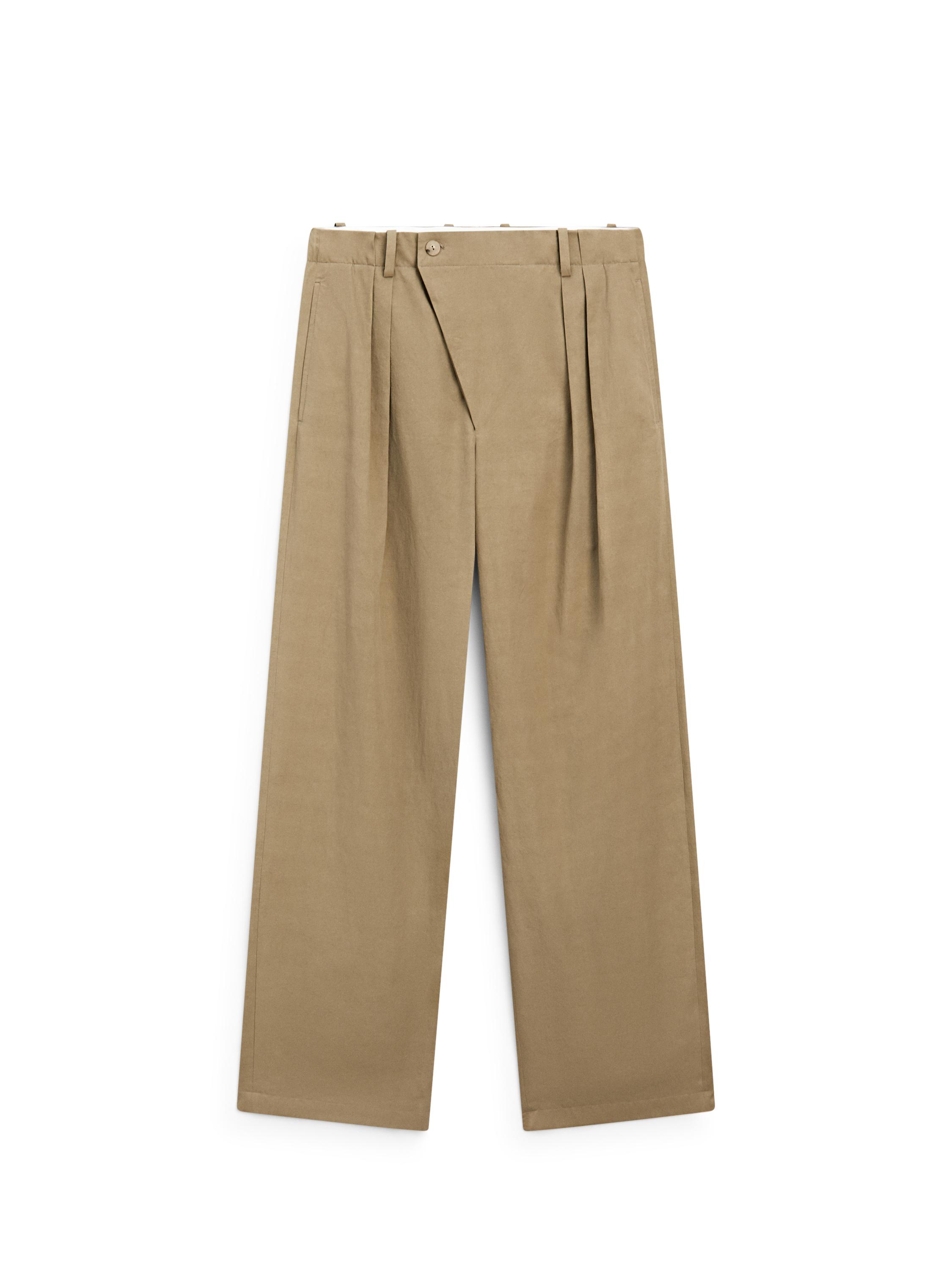 Pleated pants with crossover fastening detail - STUDIO — KHAKI