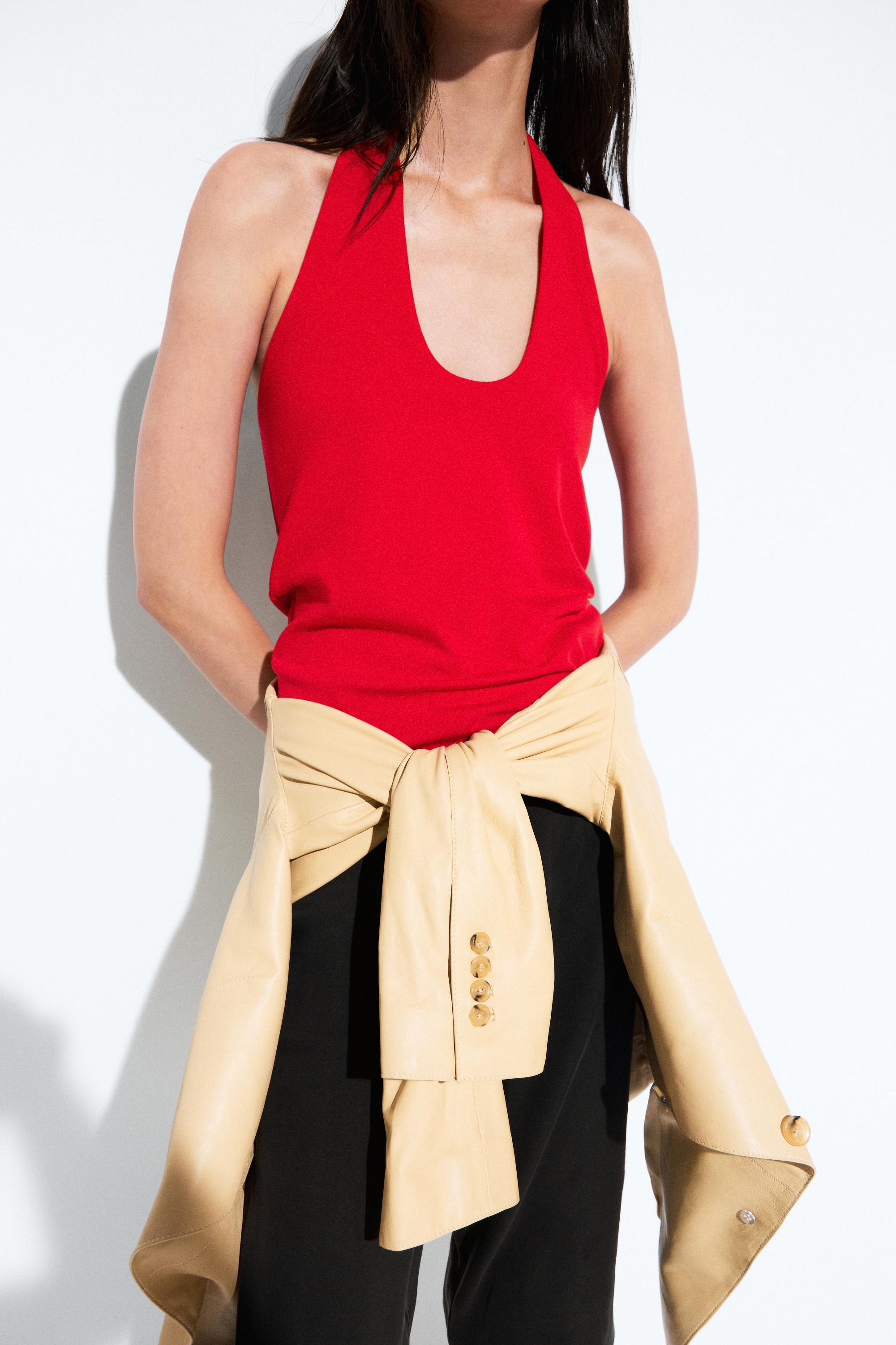 Cotton modal blend halter top — RED