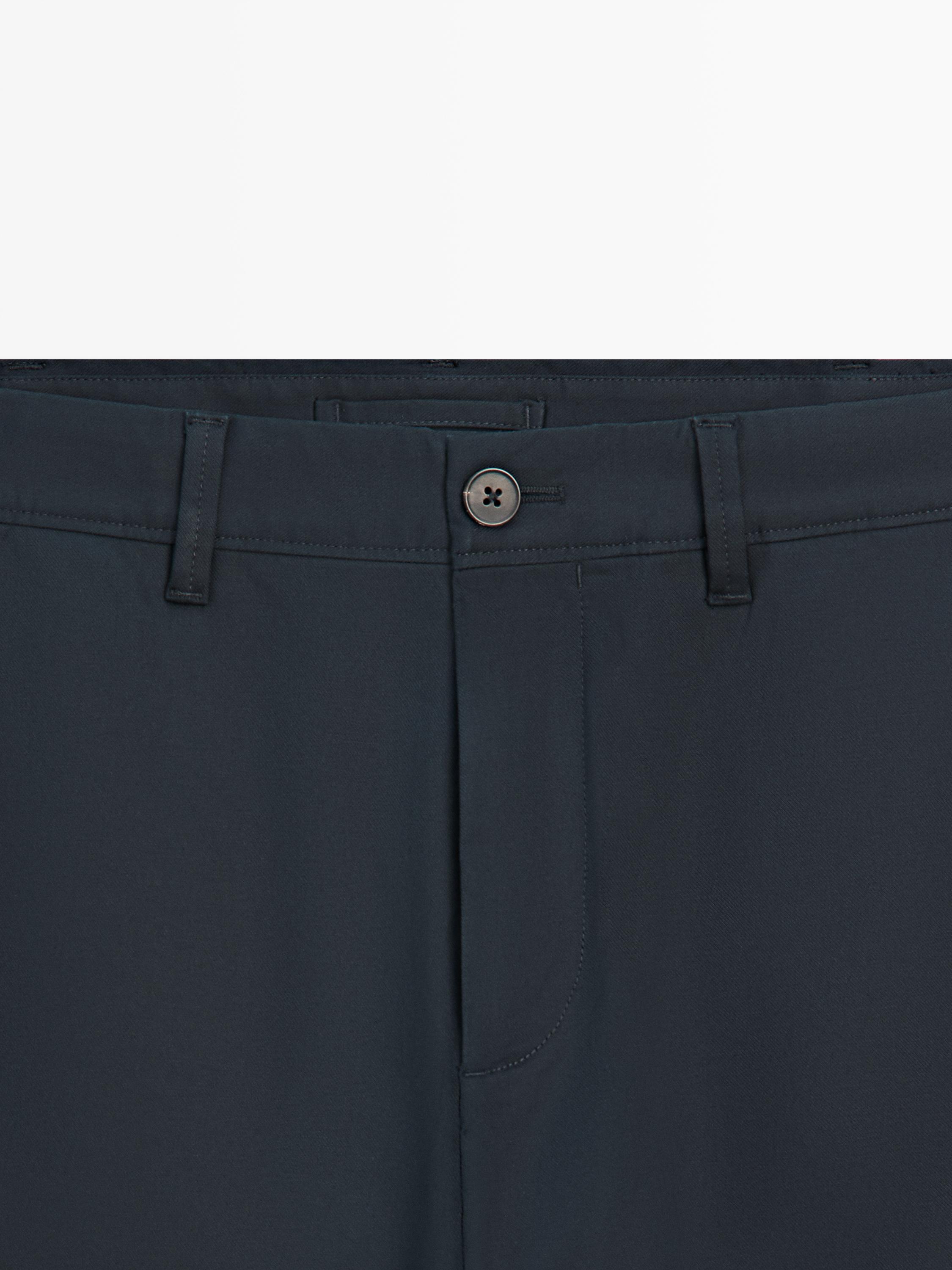 Cotton blend slim fit pants — NAVY BLUE