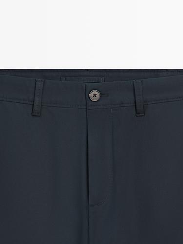 Cotton blend slim fit pants — NAVY BLUE 4