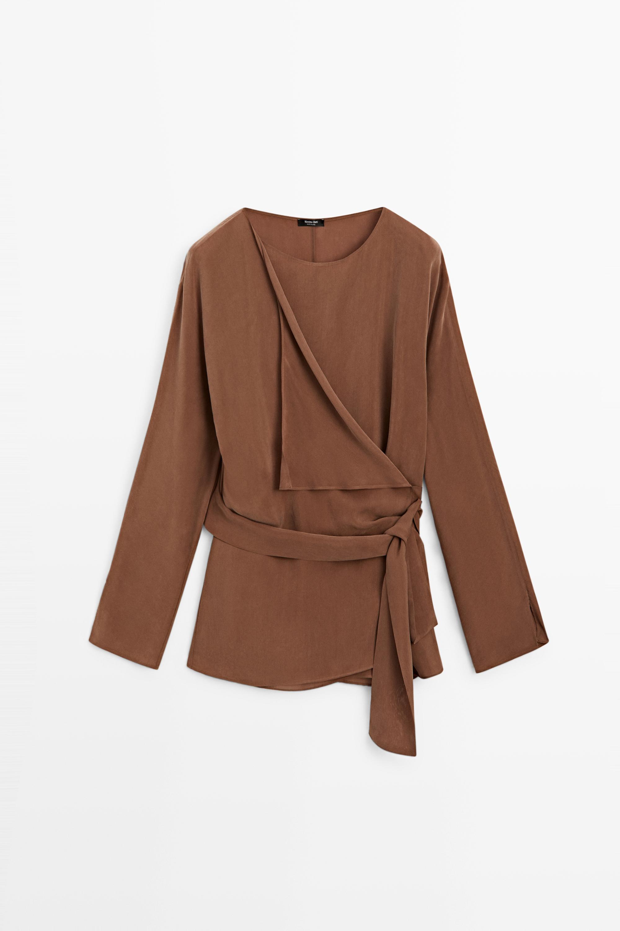 Flowing kimono with tie detail — BROWN