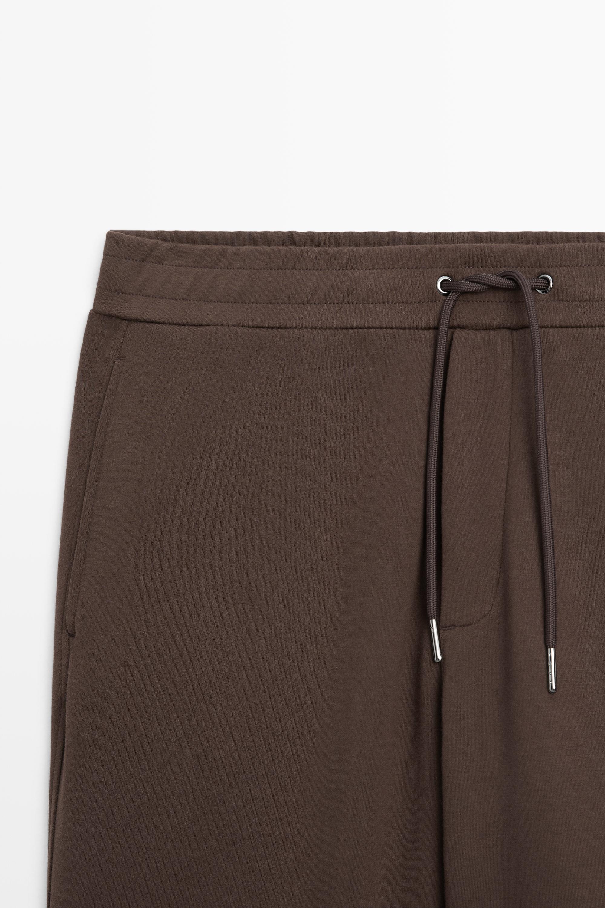 Total look cotton blend jogger fit trousers — BROWN