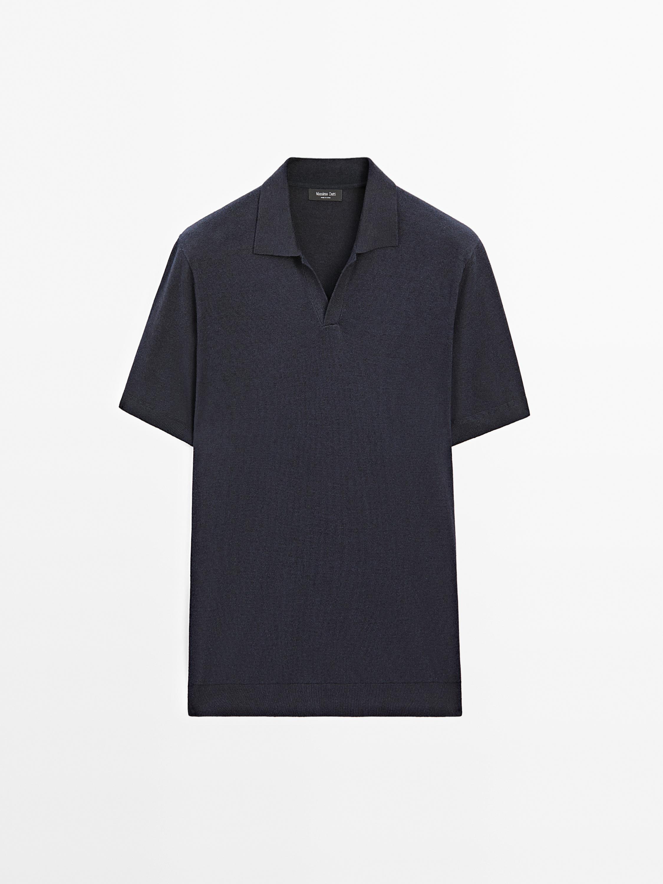 V-neck knitted polo shirt with linen