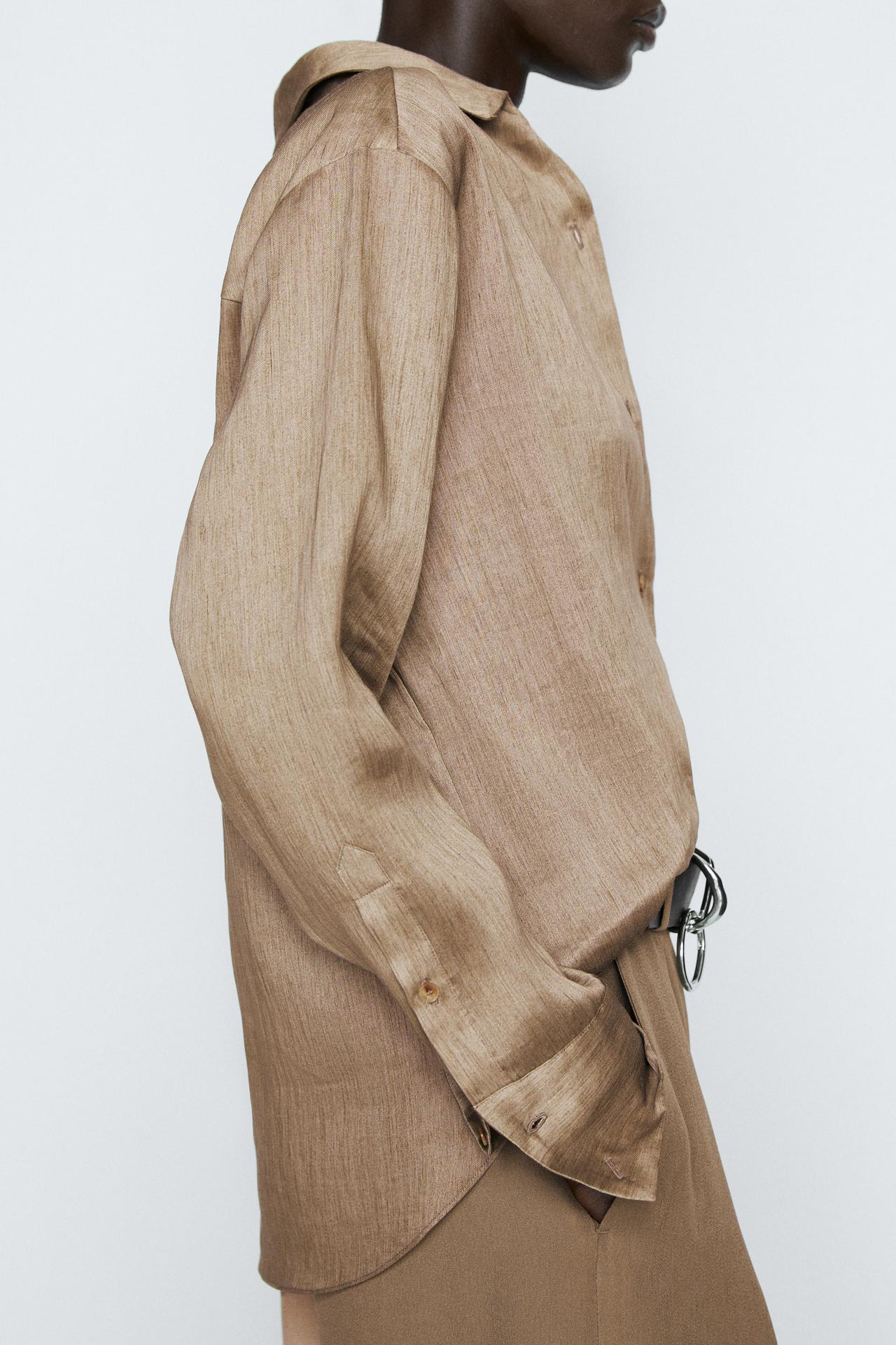 Studio satin flowing shirt — STONE