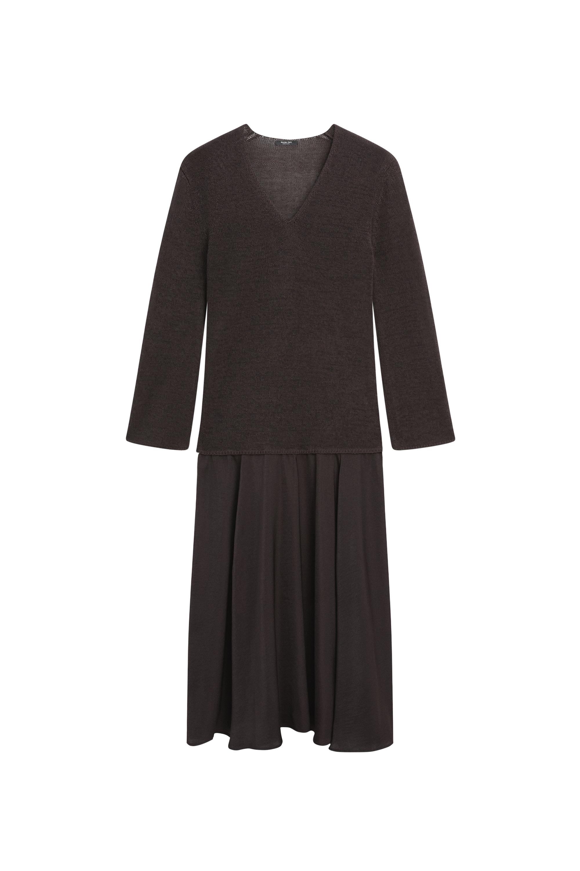 Contrast cotton blend knit dress — Reddish brown