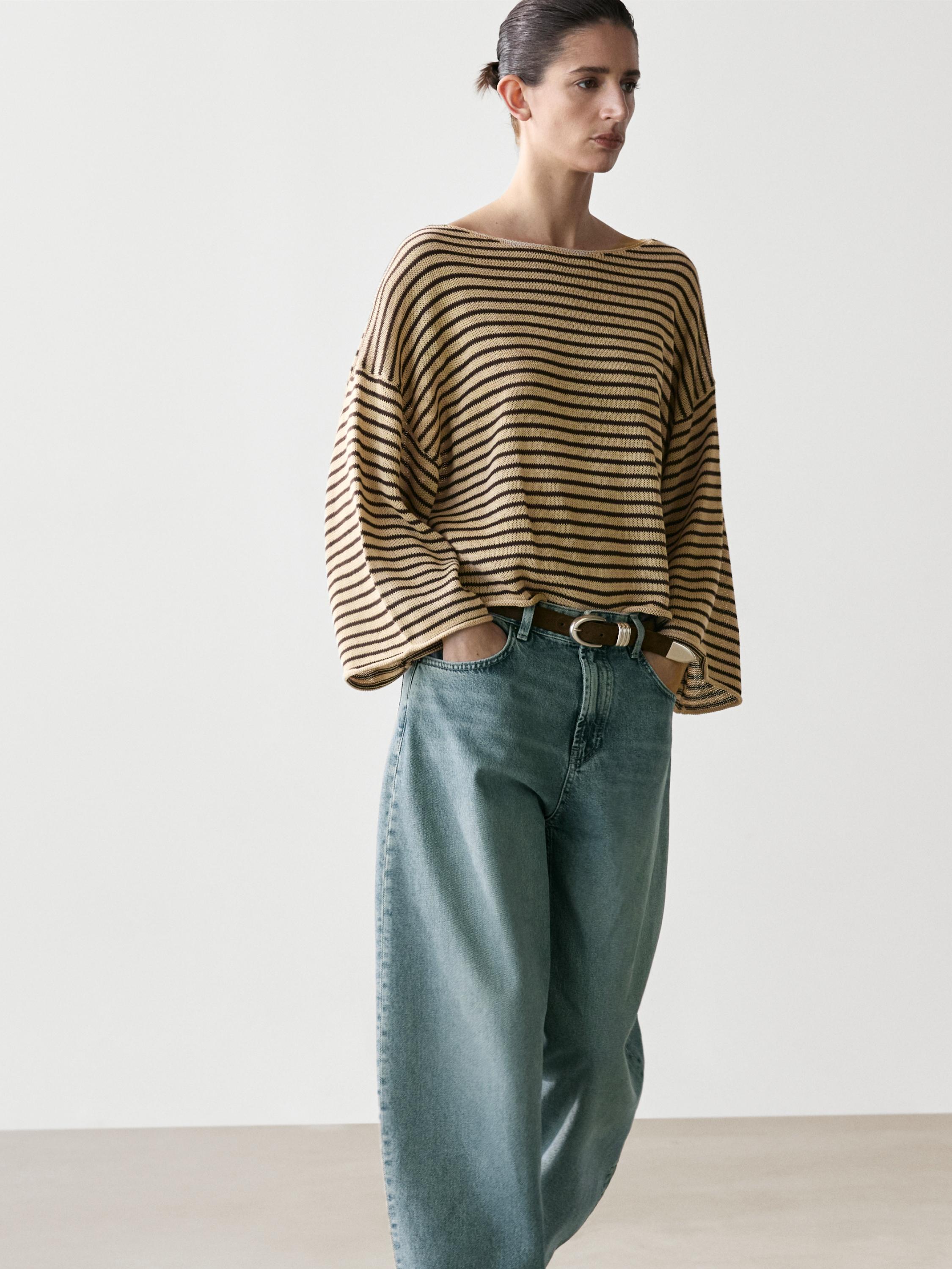 100% cotton striped knit sweater — OCHRE