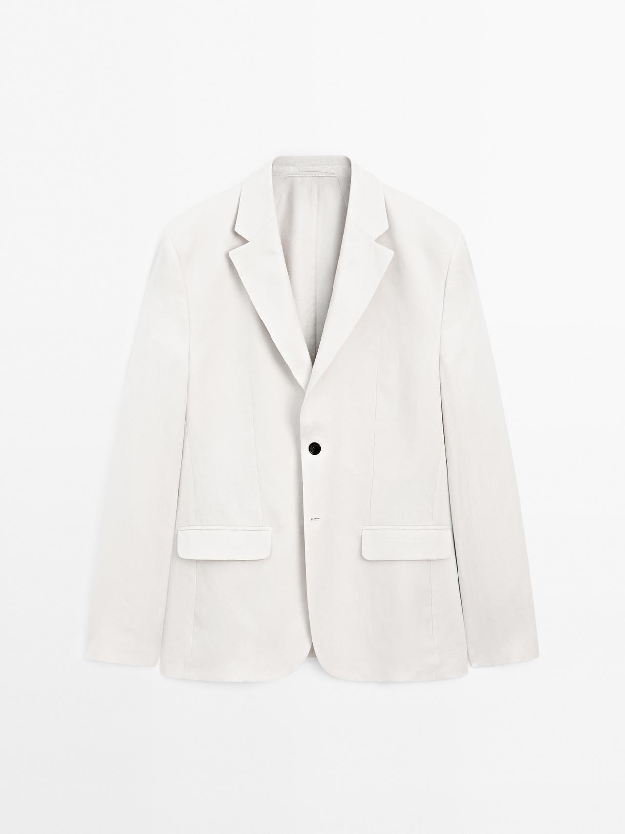 Massimo Dutti - Herre - Habitjakke I 100 % Hør - Lys Beige - 56