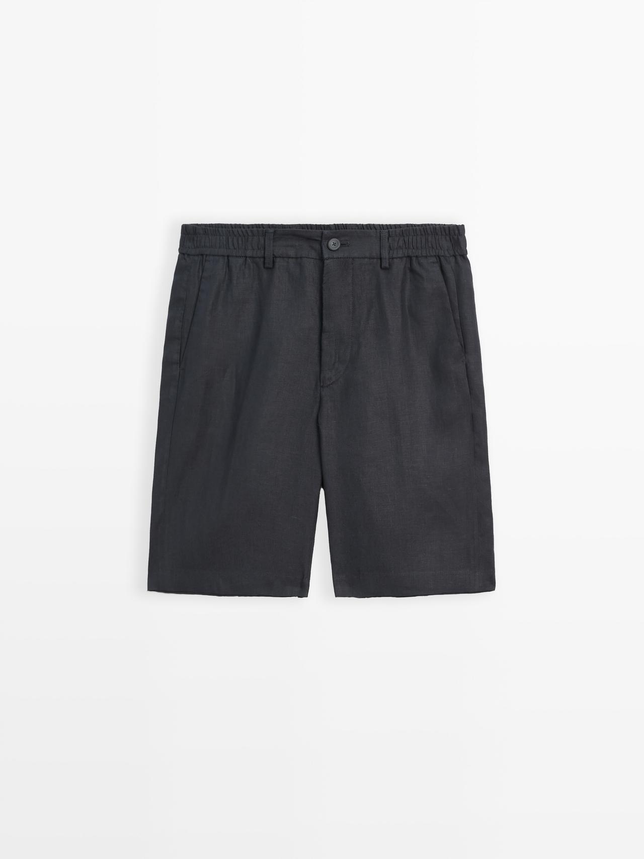 Massimo Dutti - Herre - Joggingbukselignende Bermudashorts I 100 % Hør - Marineblå - Xxl
