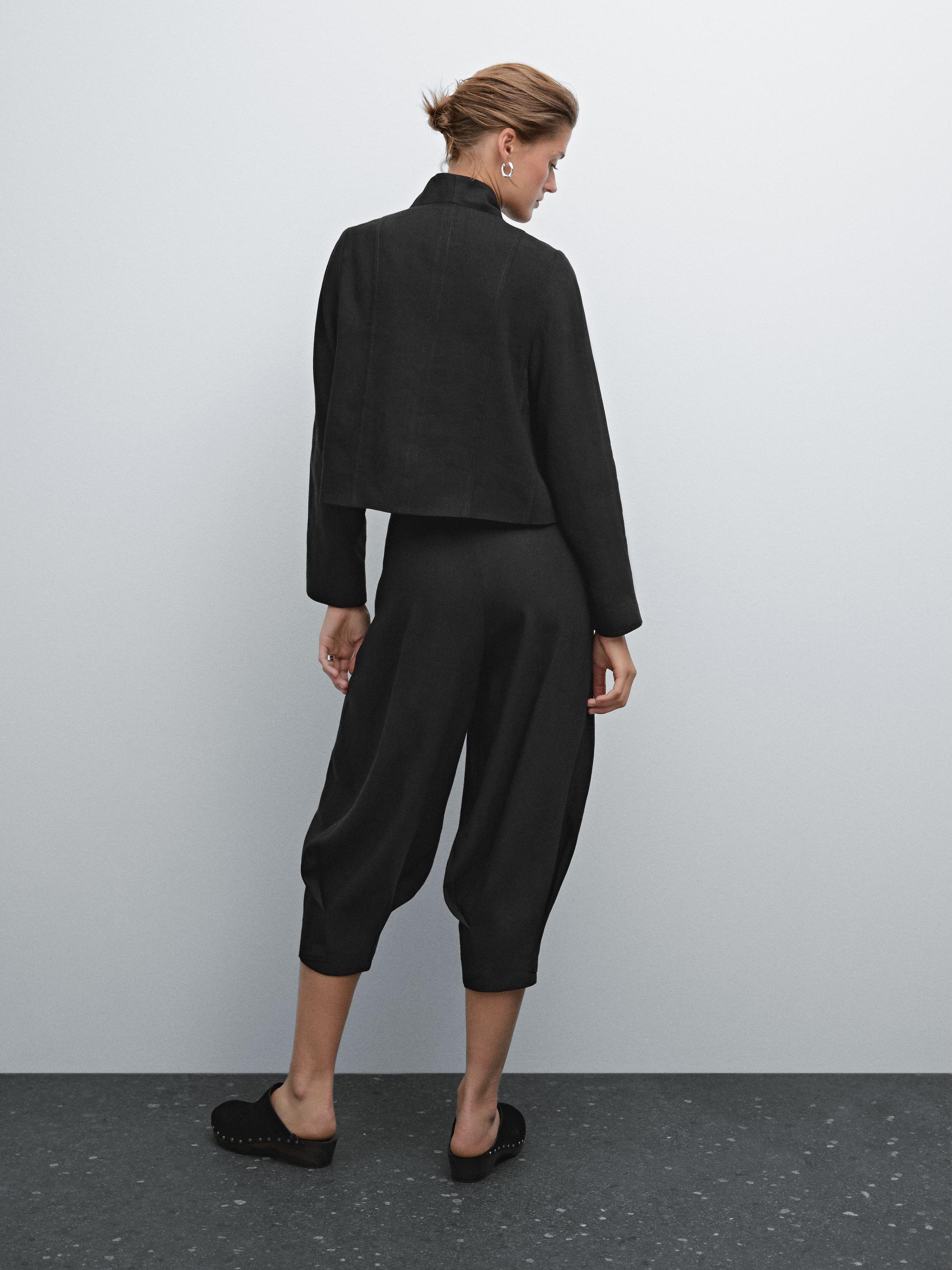 Balloon fit linen blend trousers
