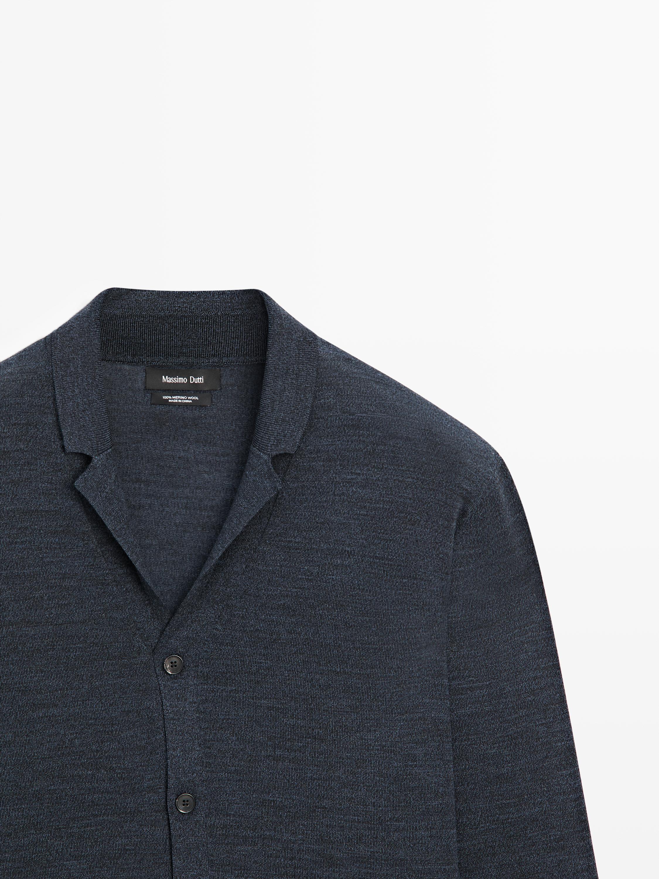 Wool blend knit cardigan with lapel collar — DARK NAVY