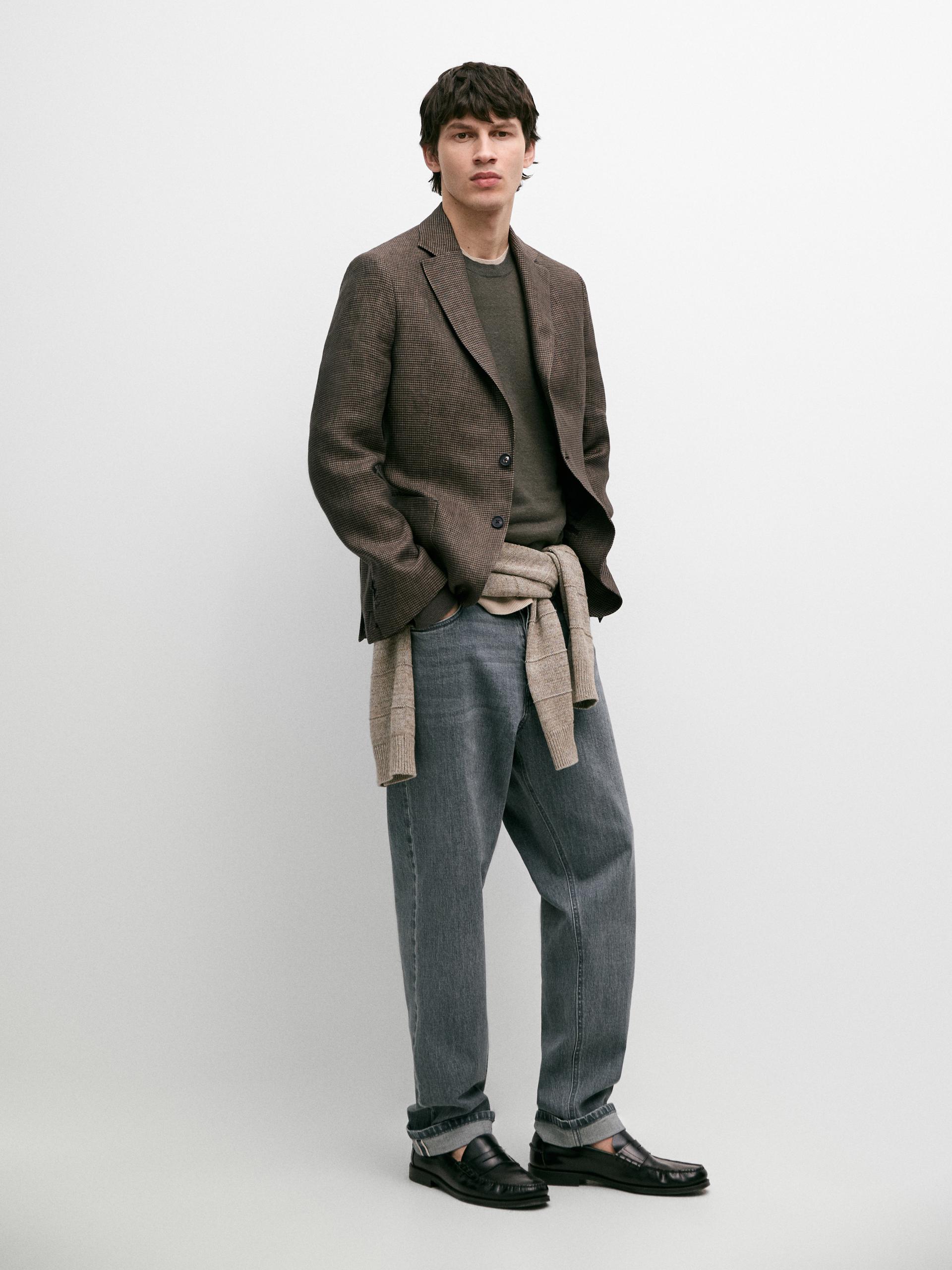 Blazer 100 % Lin Avec Poches - Brun Vigoré - 54 - Massimo Dutti - Homme