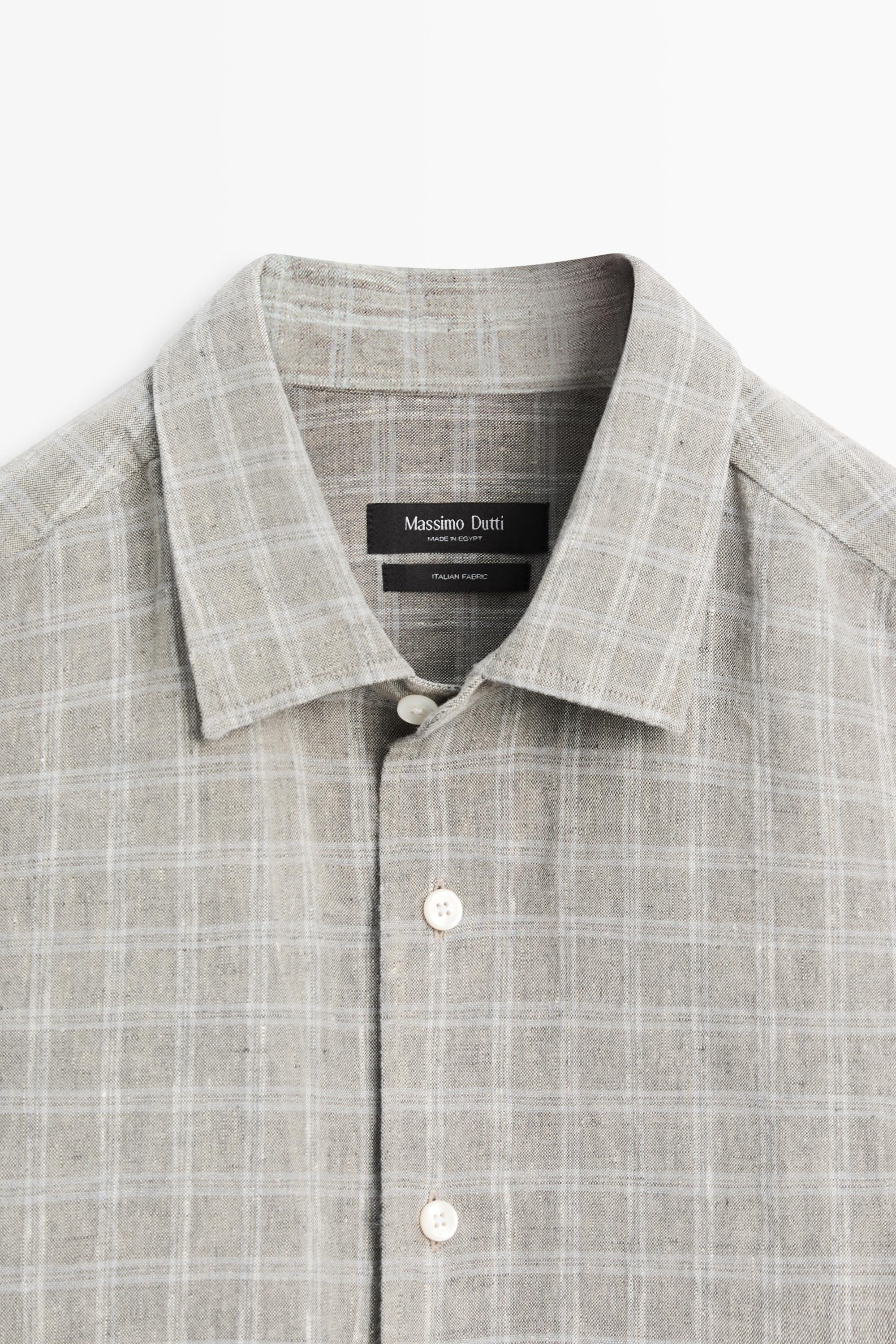 100% linen check shirt — GREY