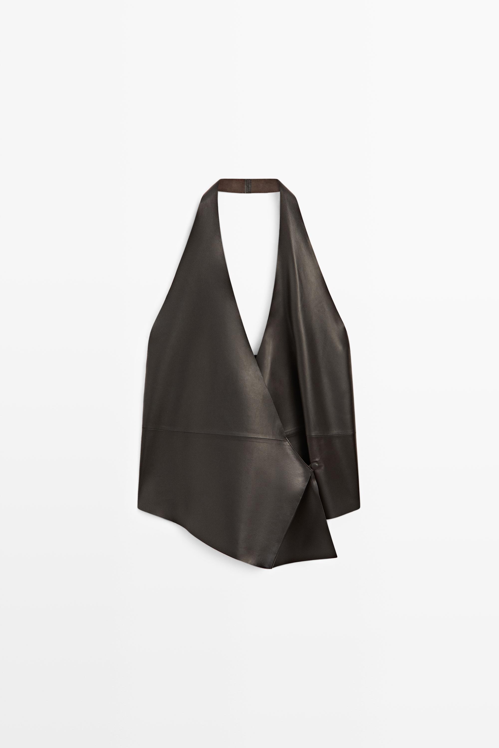 Nappa leather wrap top — BROWN