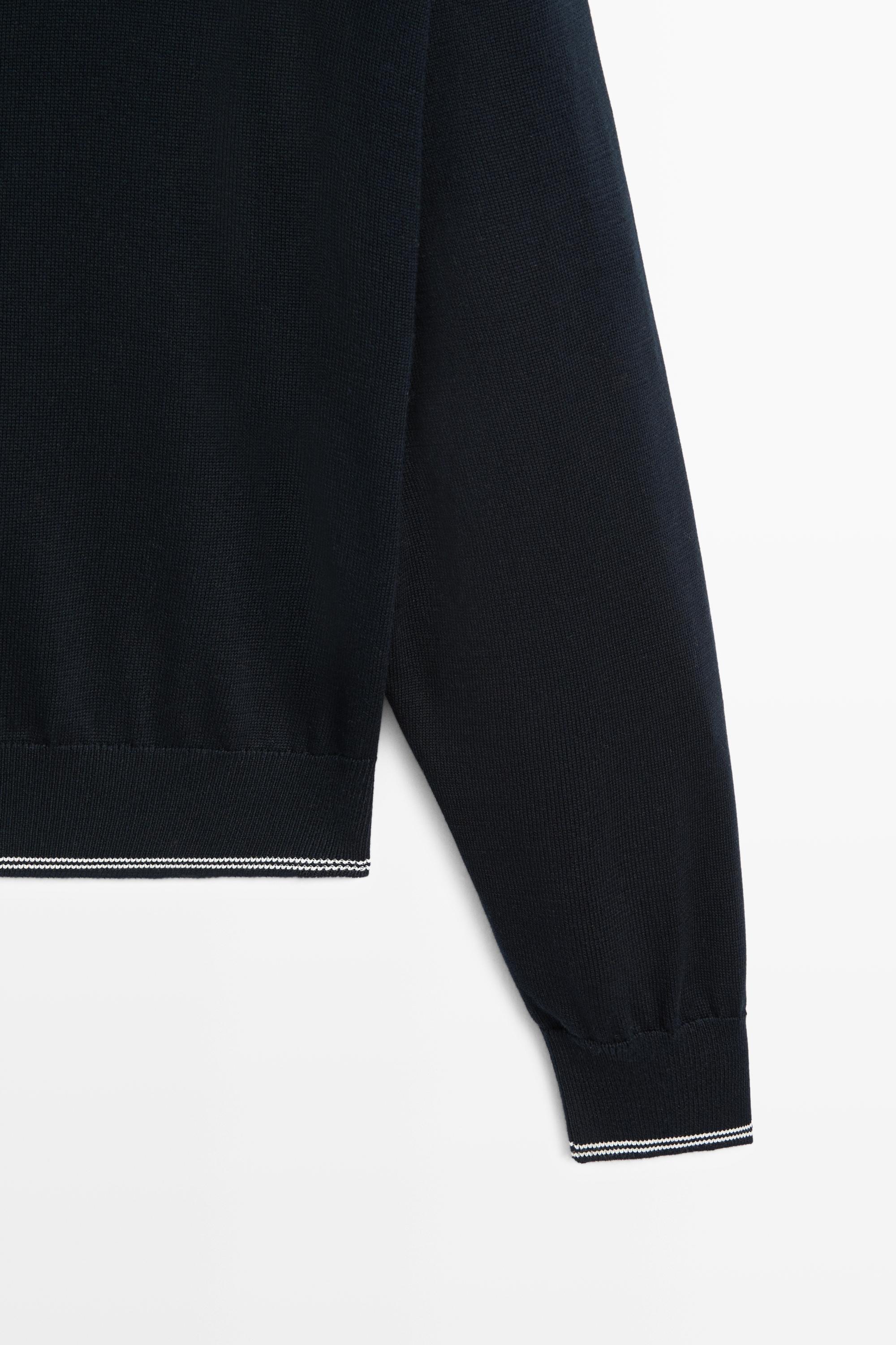 100% cotton contrast polo collar cardigan — NAVY BLUE
