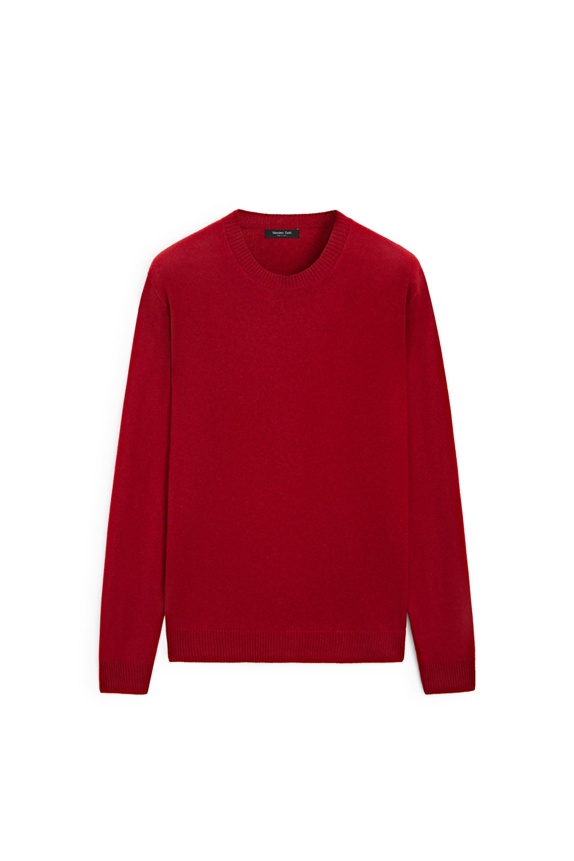 Wool blend round neck knit sweater — RUBY RED