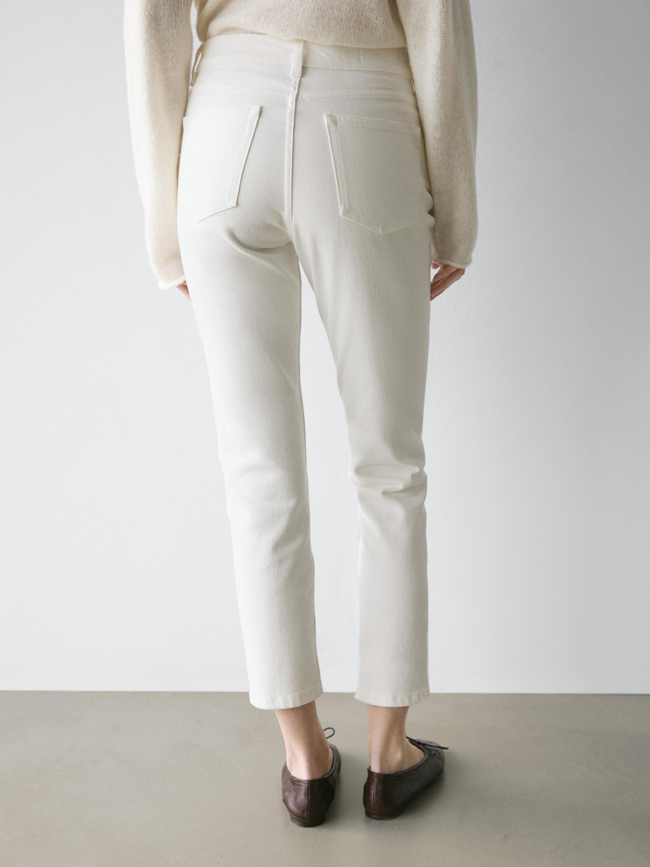 Mid-rise cropped slim fit jeans — Off white