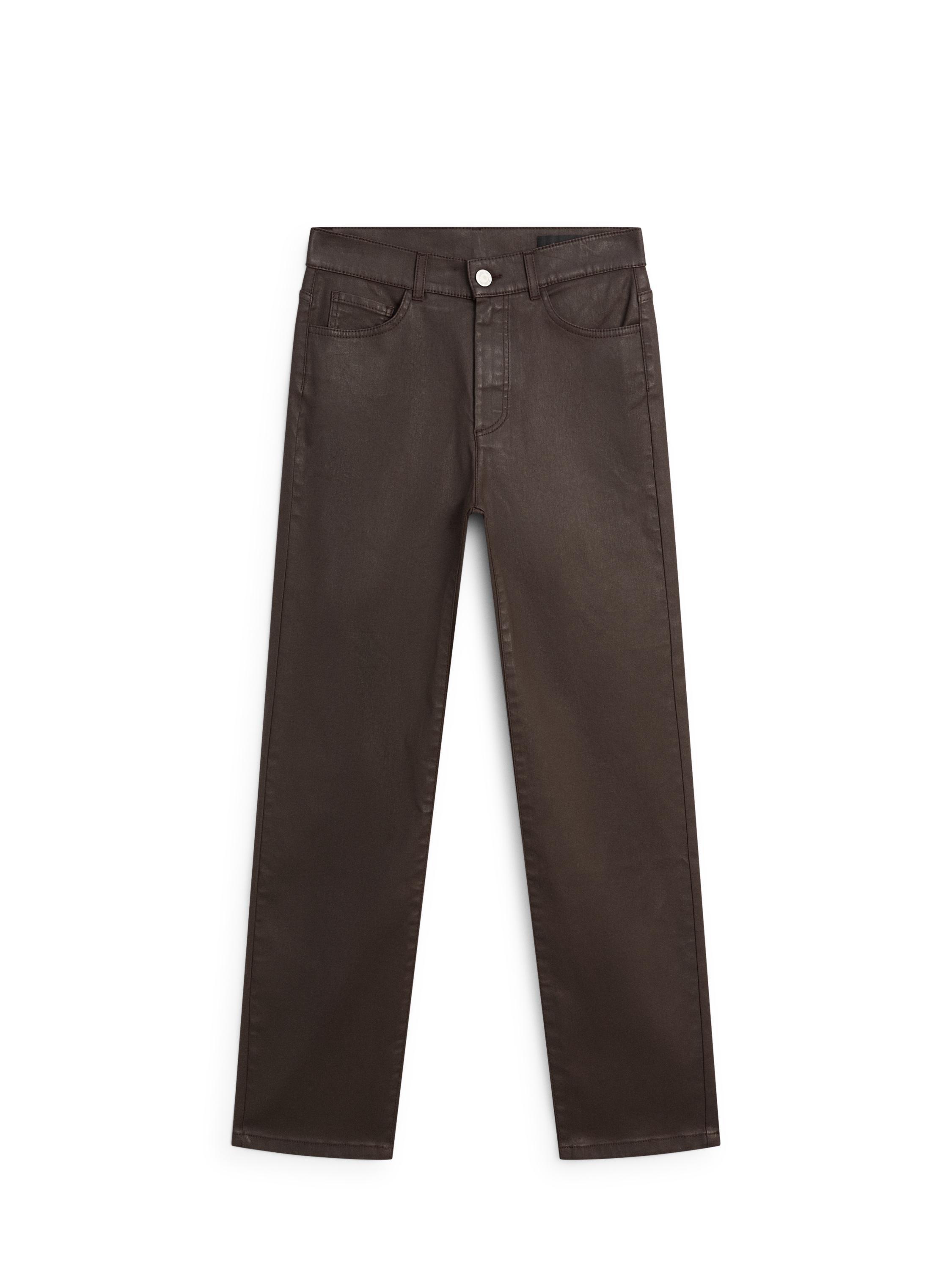 High-waist straight-leg waxed trousers — BROWN