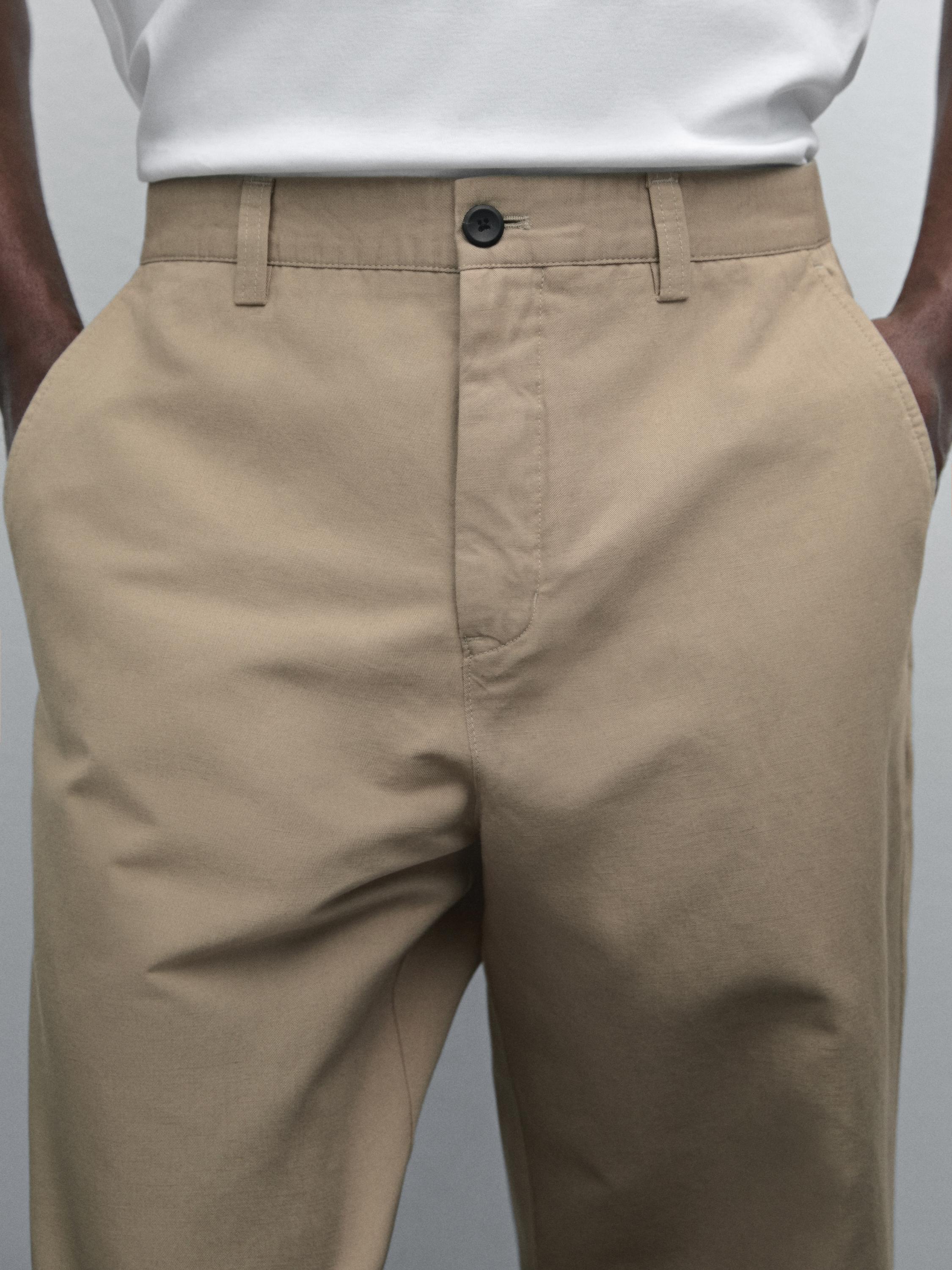 Regular fit cotton blend trousers