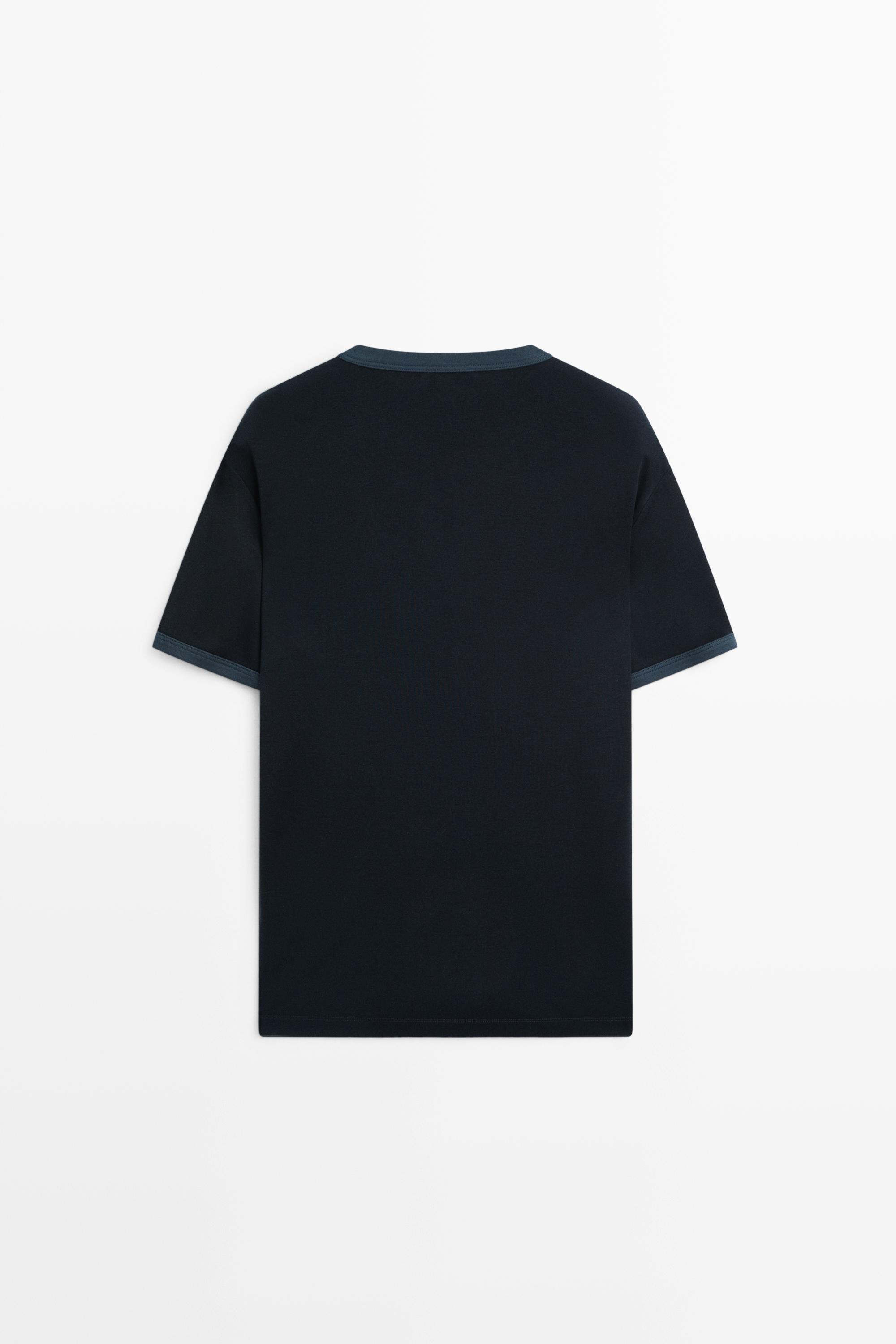 100% cotton contrast neck T-shirt — NAVY BLUE