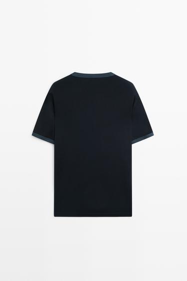 100% cotton contrast neck T-shirt — NAVY BLUE 6
