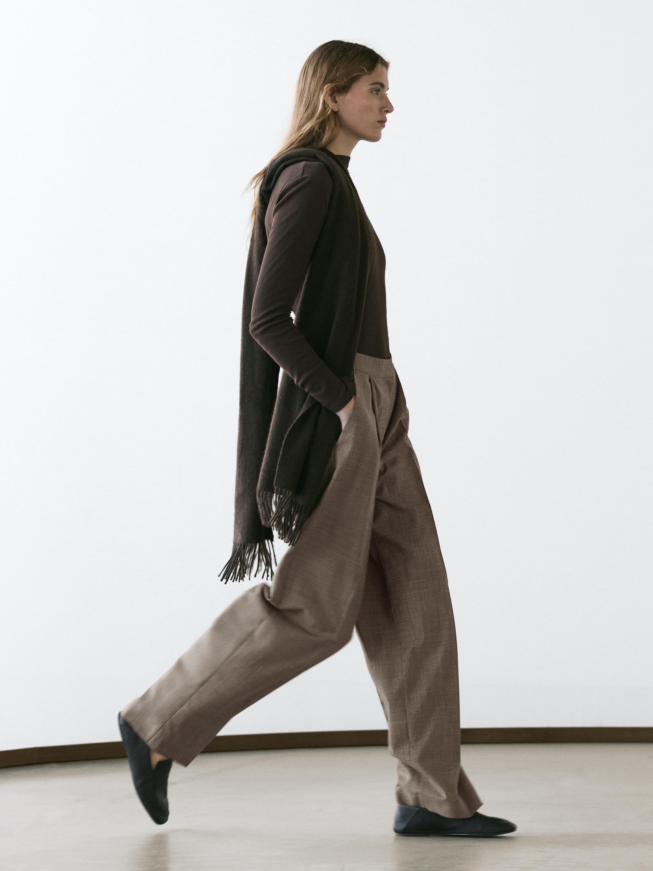 Check wool suit trousers — BEIGE
