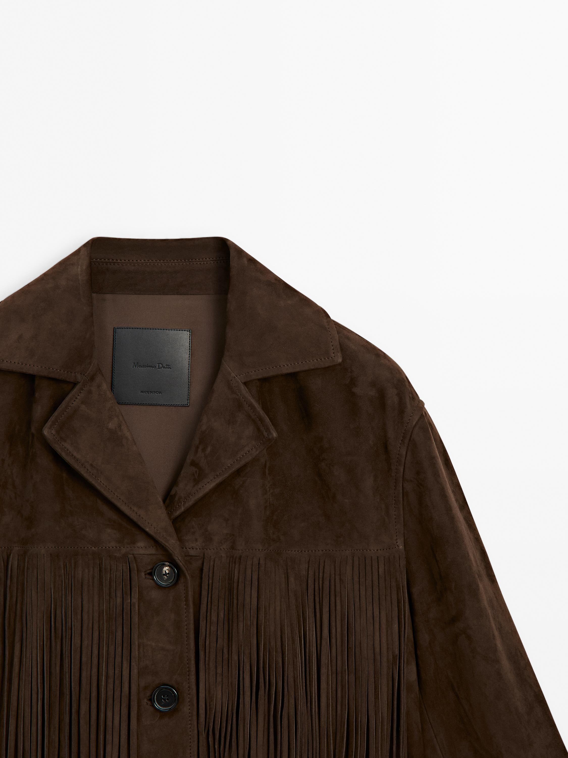 Zamszowa kurtka ze skórzanymi frędzlami