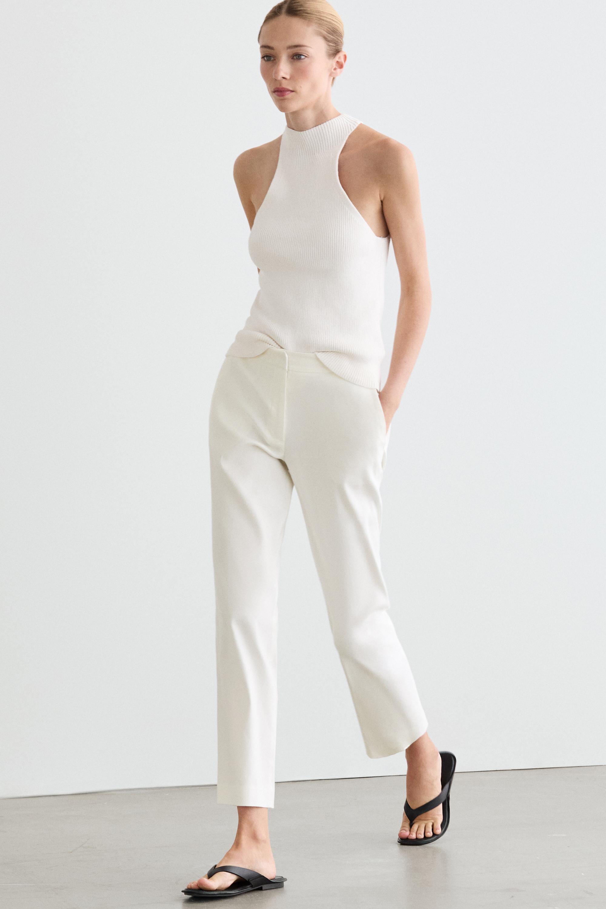 Straight-leg linen blend trousers — WHITE