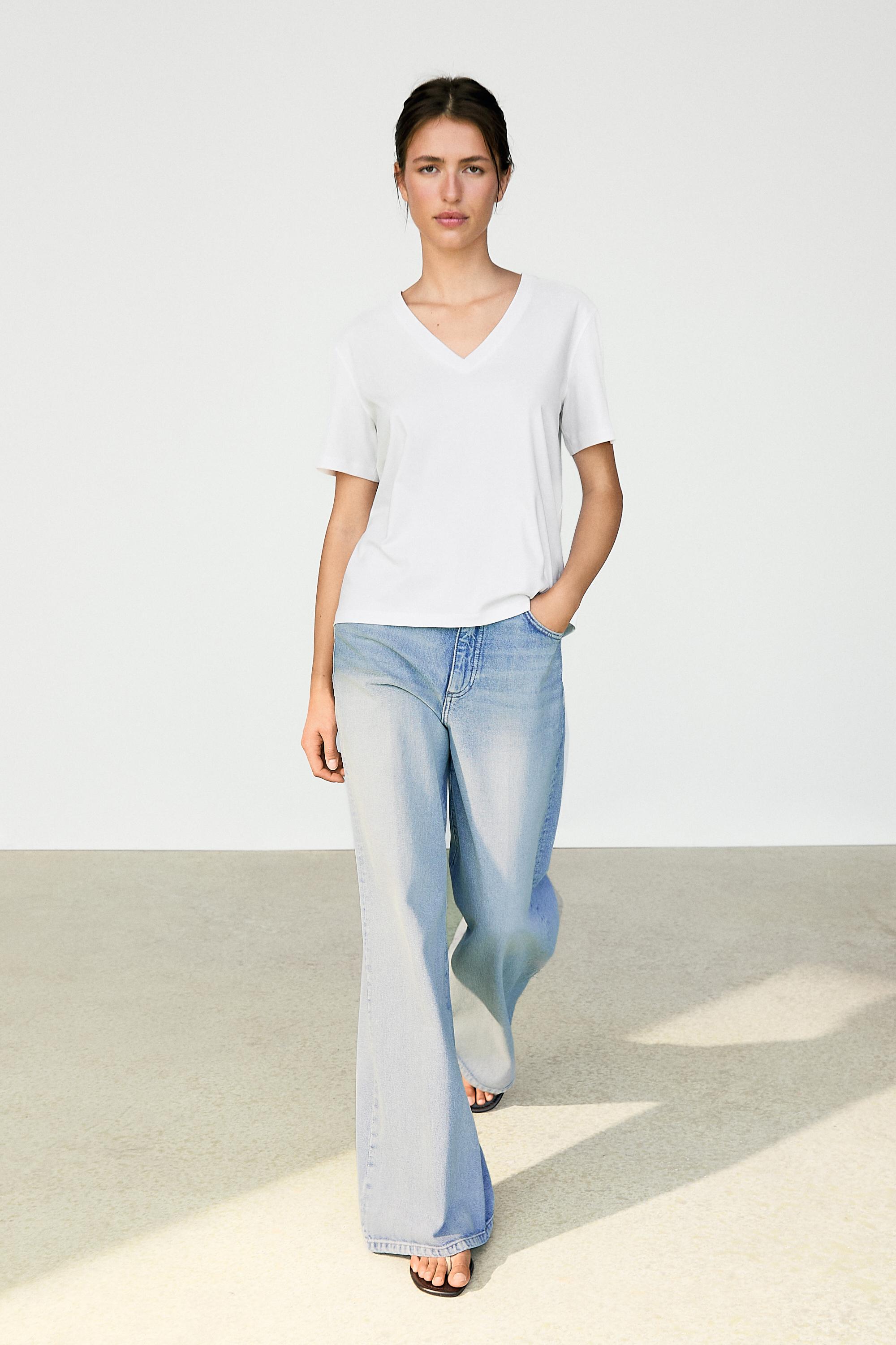100% cotton interlock V-neck T-shirt — WHITE
