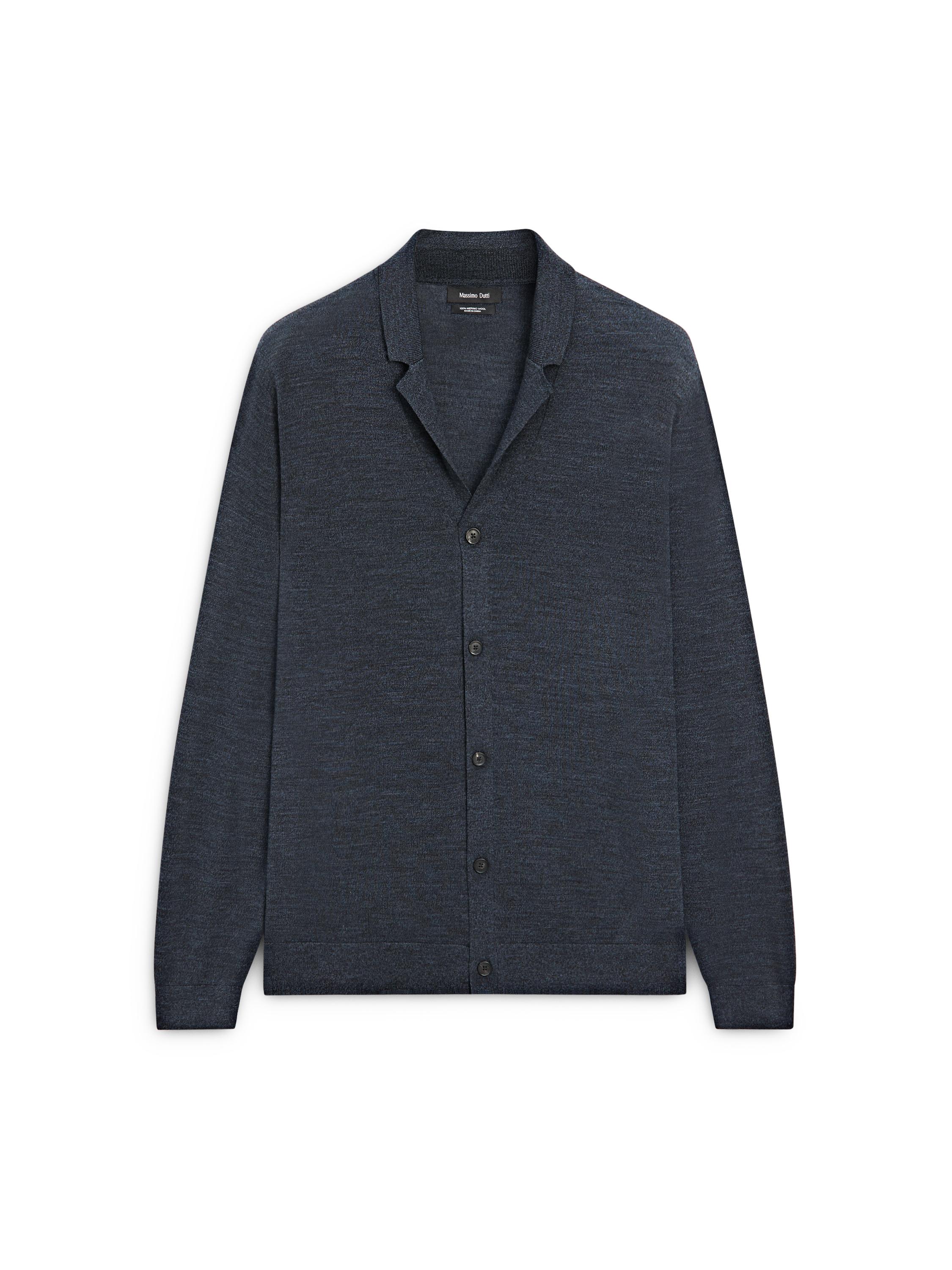 Wool blend knit cardigan with lapel collar — DARK NAVY