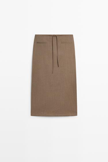 100% wool midi skirt with drawstring — MOLE BROWN 2