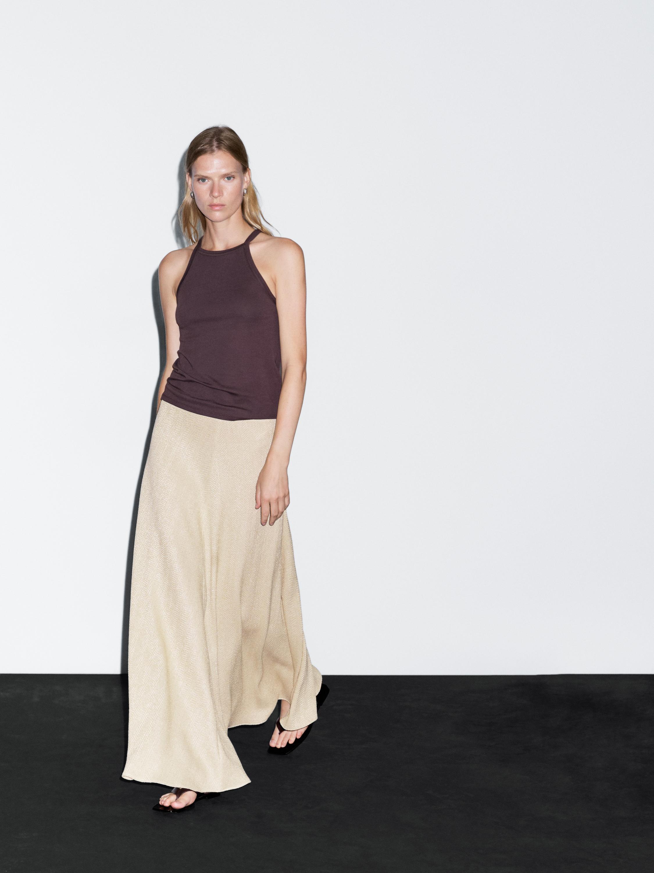 Длинная юбка из смесового хлопка с узором в елочку