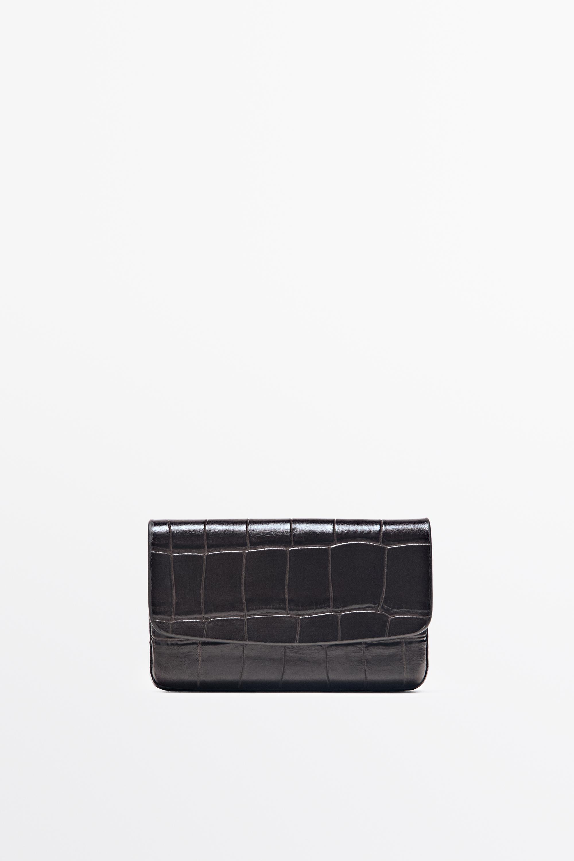 Crocodile-textured leather card holder