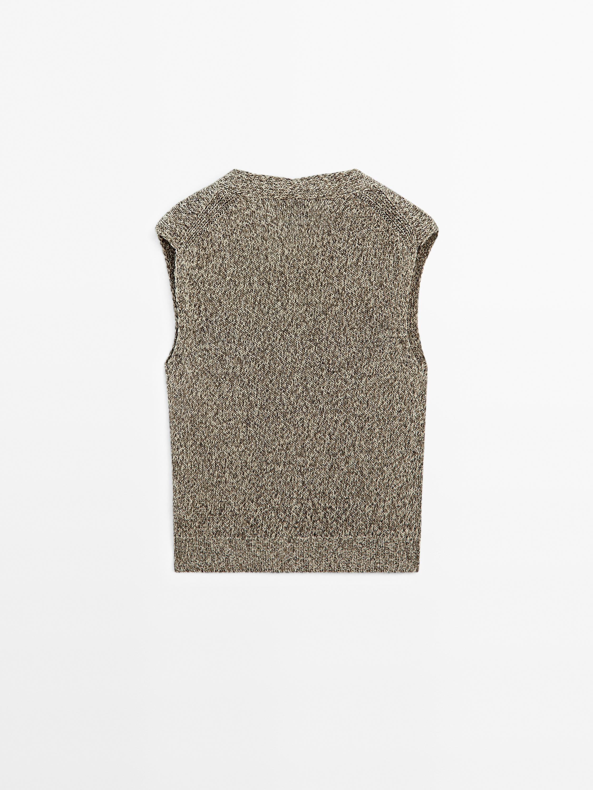 Mouliné knit V-neck vest