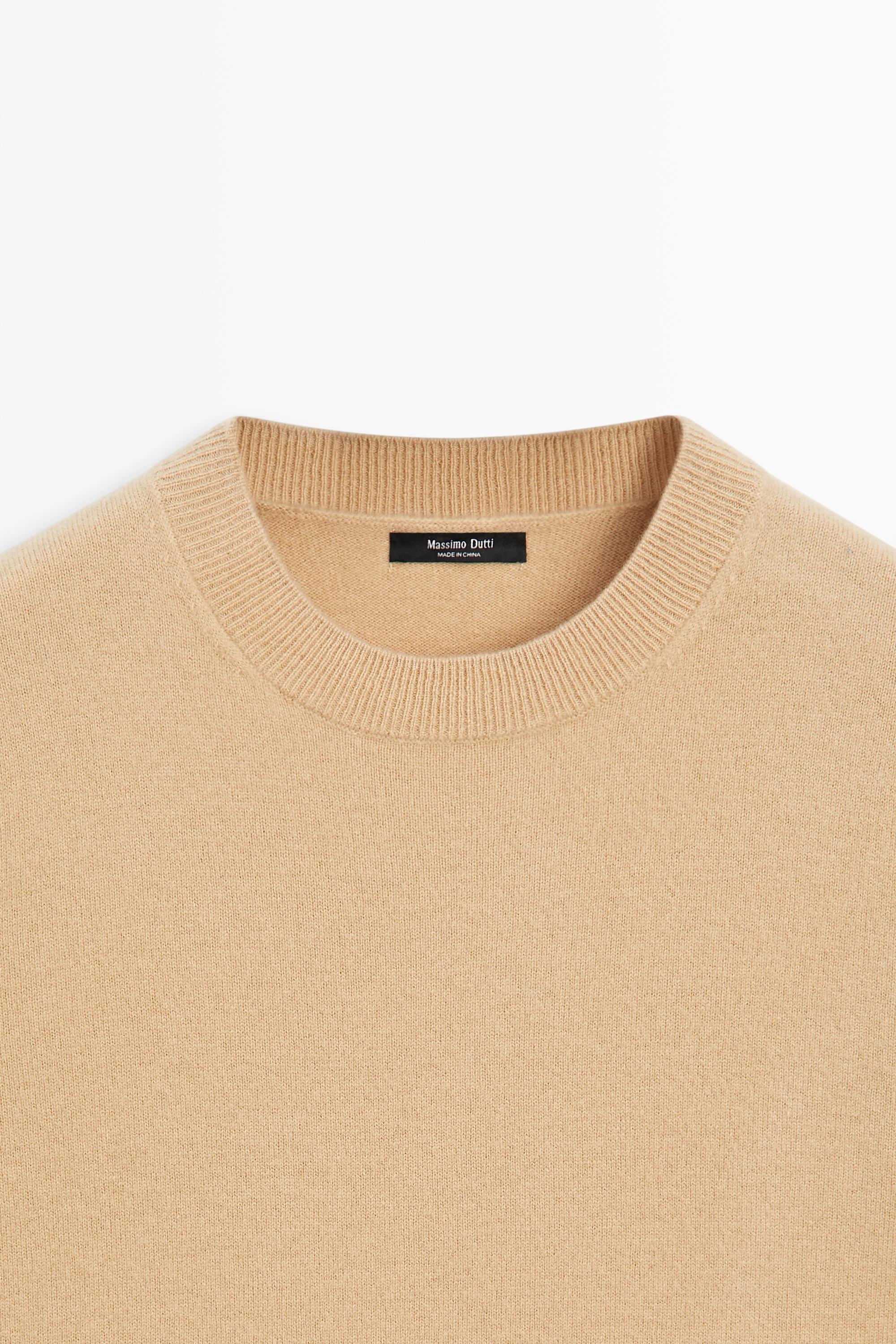 Wool blend short-sleeve knit sweater — CAMEL