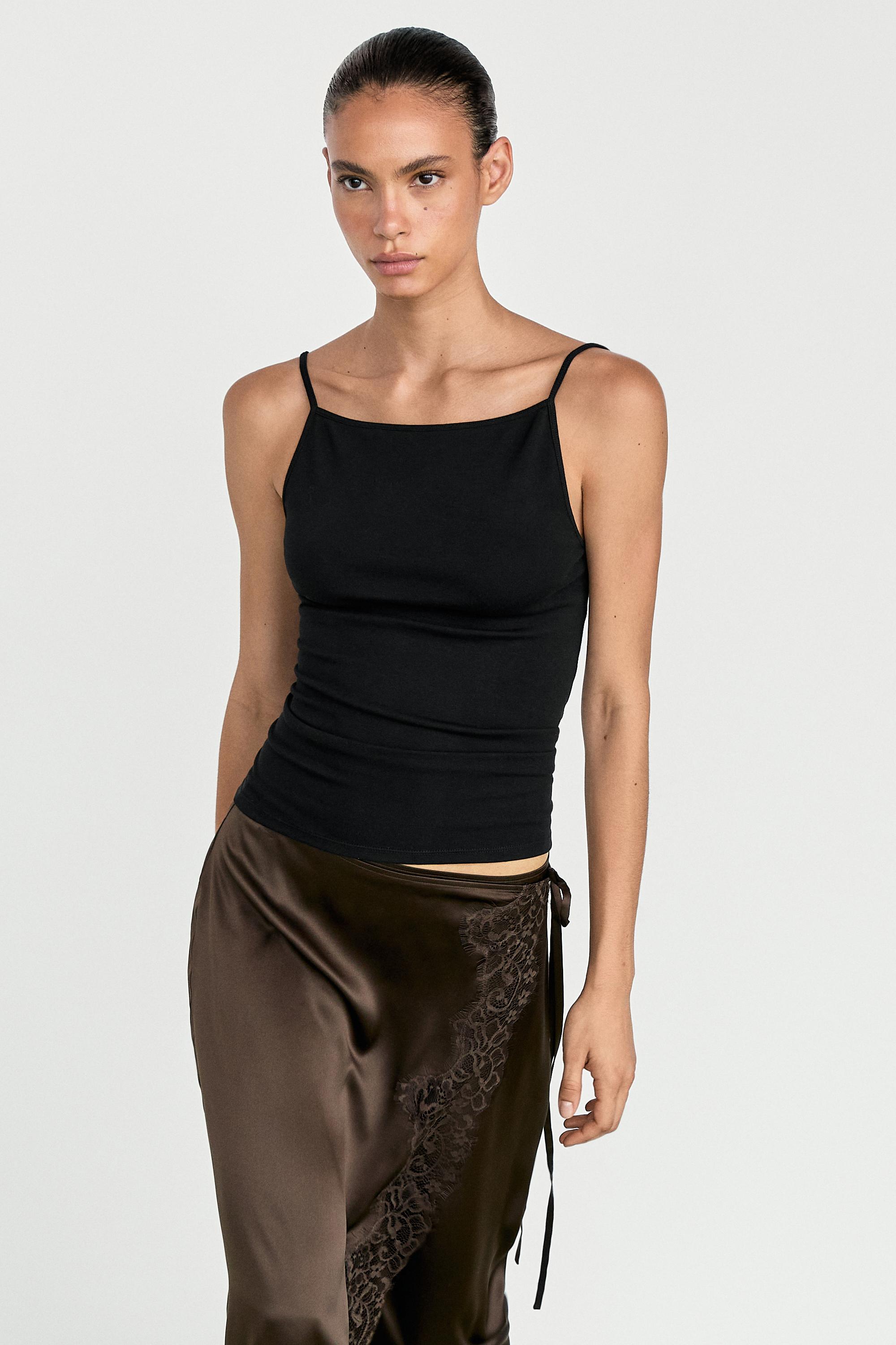 Cotton blend camisole top — BLACK