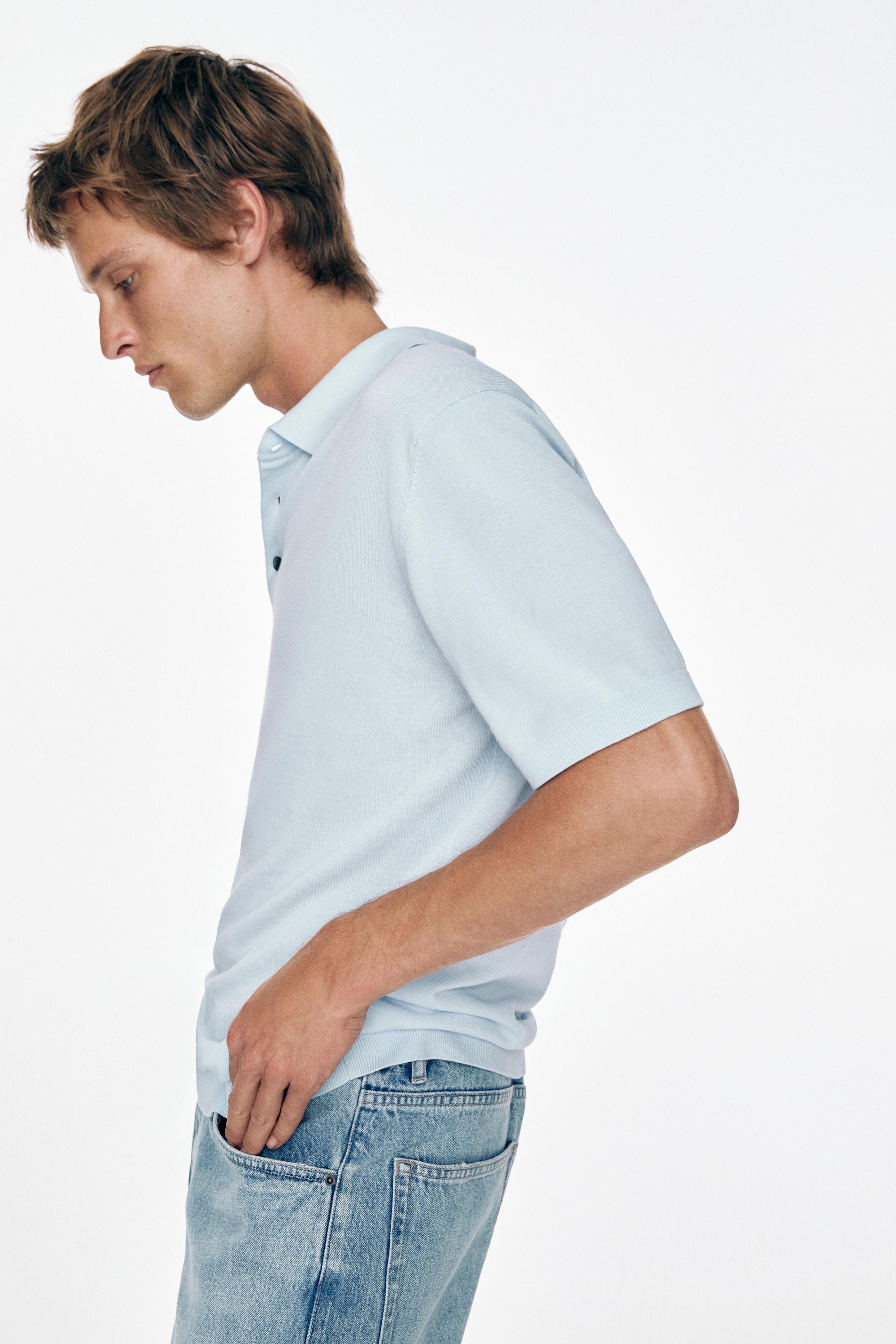 100% Cotton Knit Polo Shirt — Light Blue